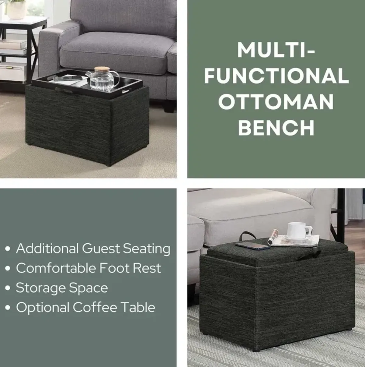 Convience Concept, Inc. Designs4Comfort Accent Storage Ottoman with Reversible Tray