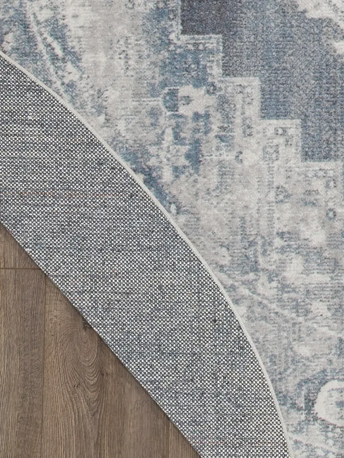 Astra Machine Washable ASW11 Blue/Ivory 7'10" x Round Rug