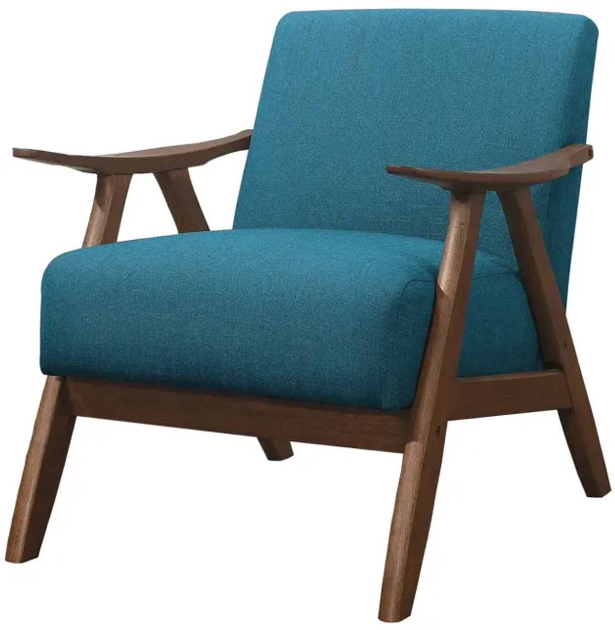 Fabric Upholstered Accent Chair with Curved Armrests, Blue-Benzara