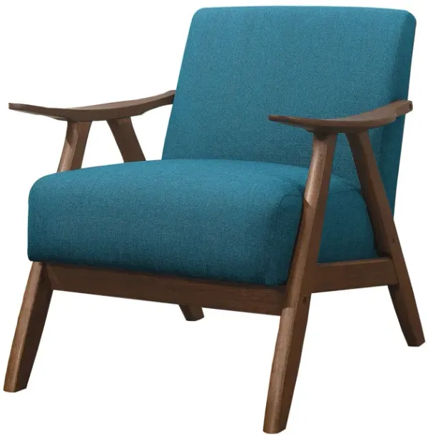 Fabric Upholstered Accent Chair with Curved Armrests, Blue-Benzara