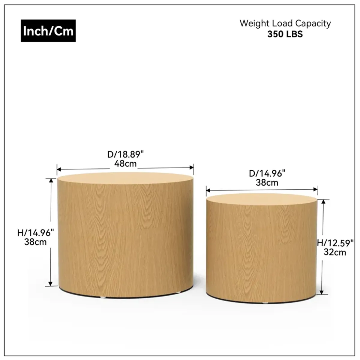 MDF Side Table Set of 2 Coffee End Table Veneer Natural Oak Finish for Living Room Office Bedroom