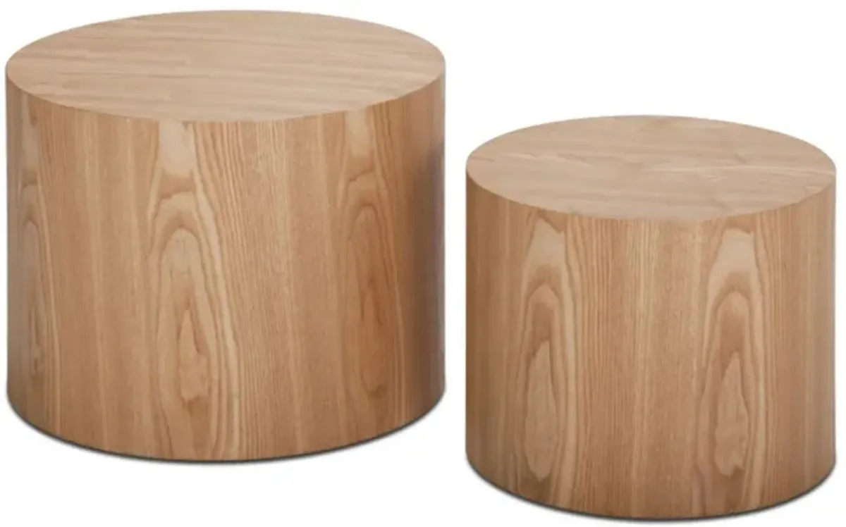 MDF Side Table Set of 2 Coffee End Table Veneer Natural Oak Finish for Living Room Office Bedroom