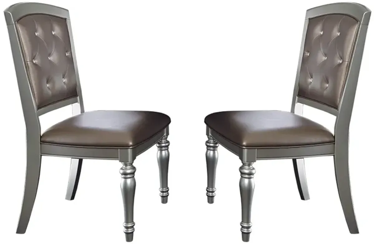 Silver Finish Crystal Tufted Upholstered Dining Chairs