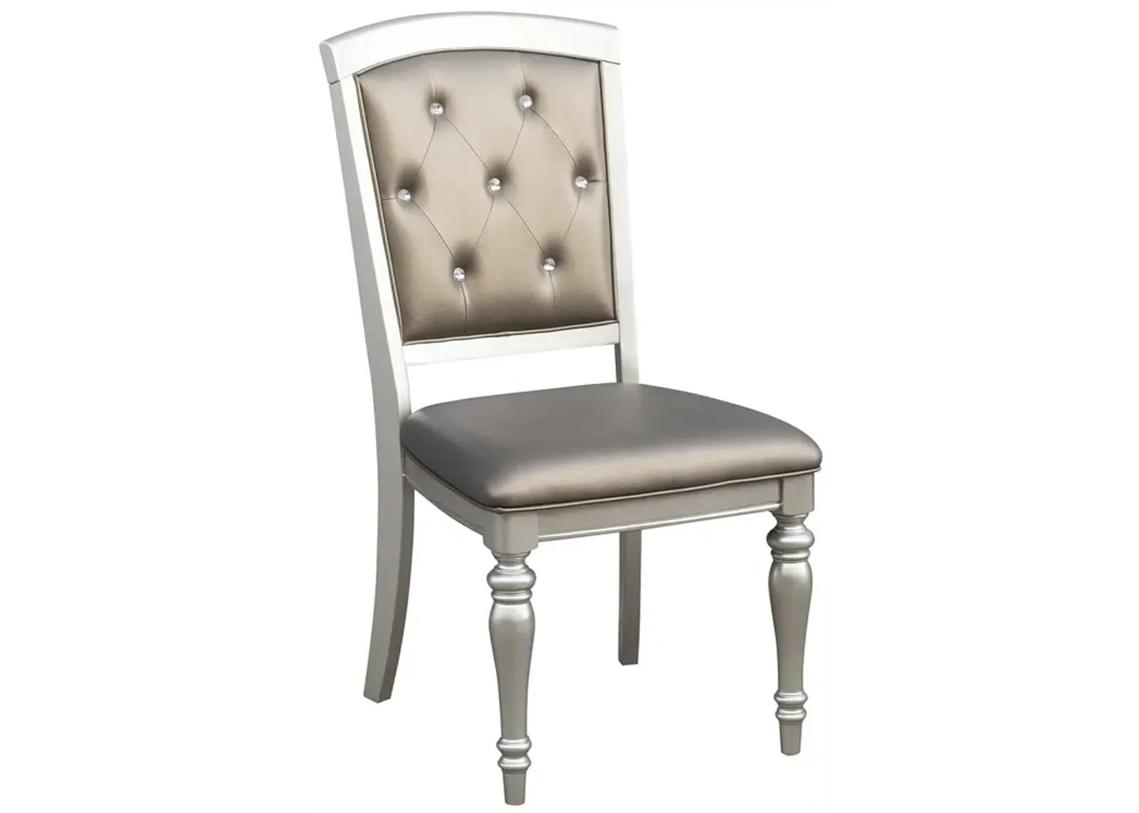 Silver Finish Crystal Tufted Upholstered Dining Chairs