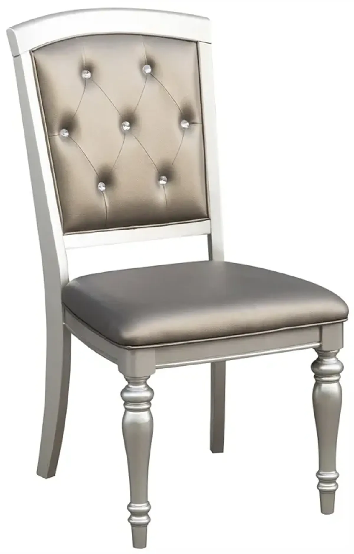 Silver Finish Crystal Tufted Upholstered Dining Chairs