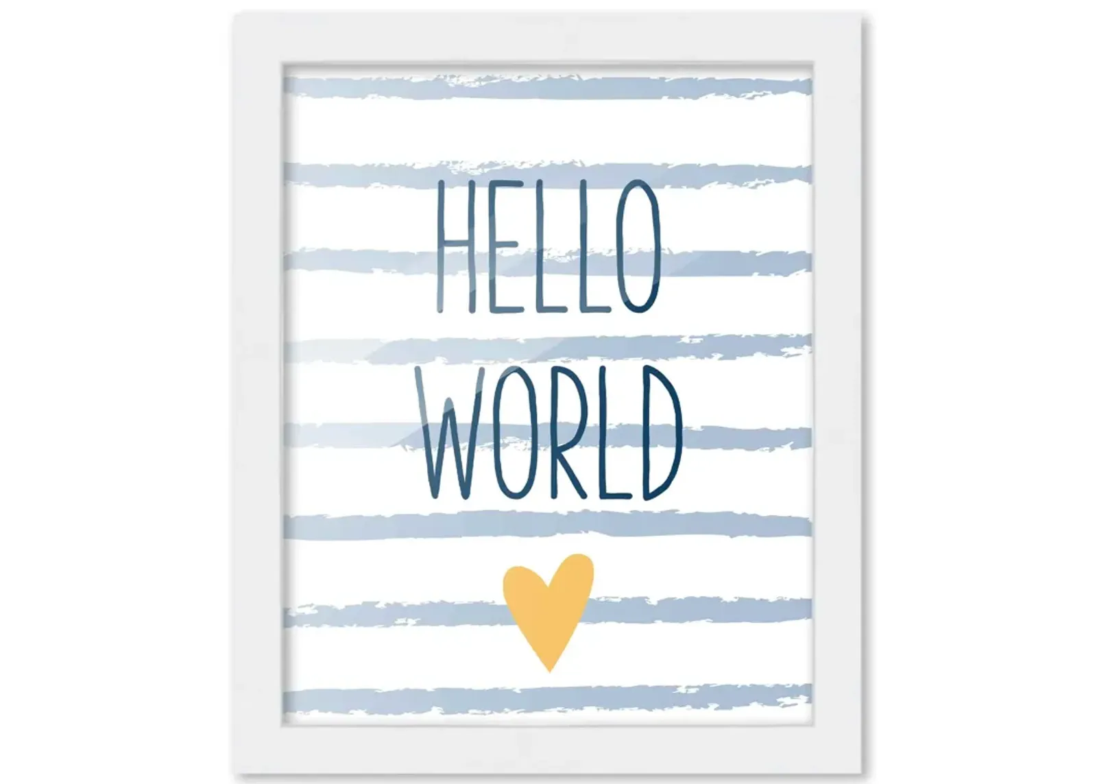 8x10 Framed Nursery Wall Adventure Boy Hello World Poster in White Wood Frame For Kid Bedroom or Playroom