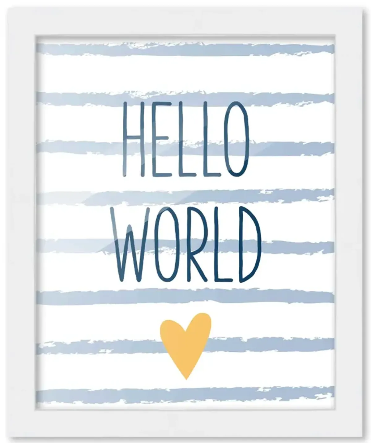 8x10 Framed Nursery Wall Adventure Boy Hello World Poster in White Wood Frame For Kid Bedroom or Playroom