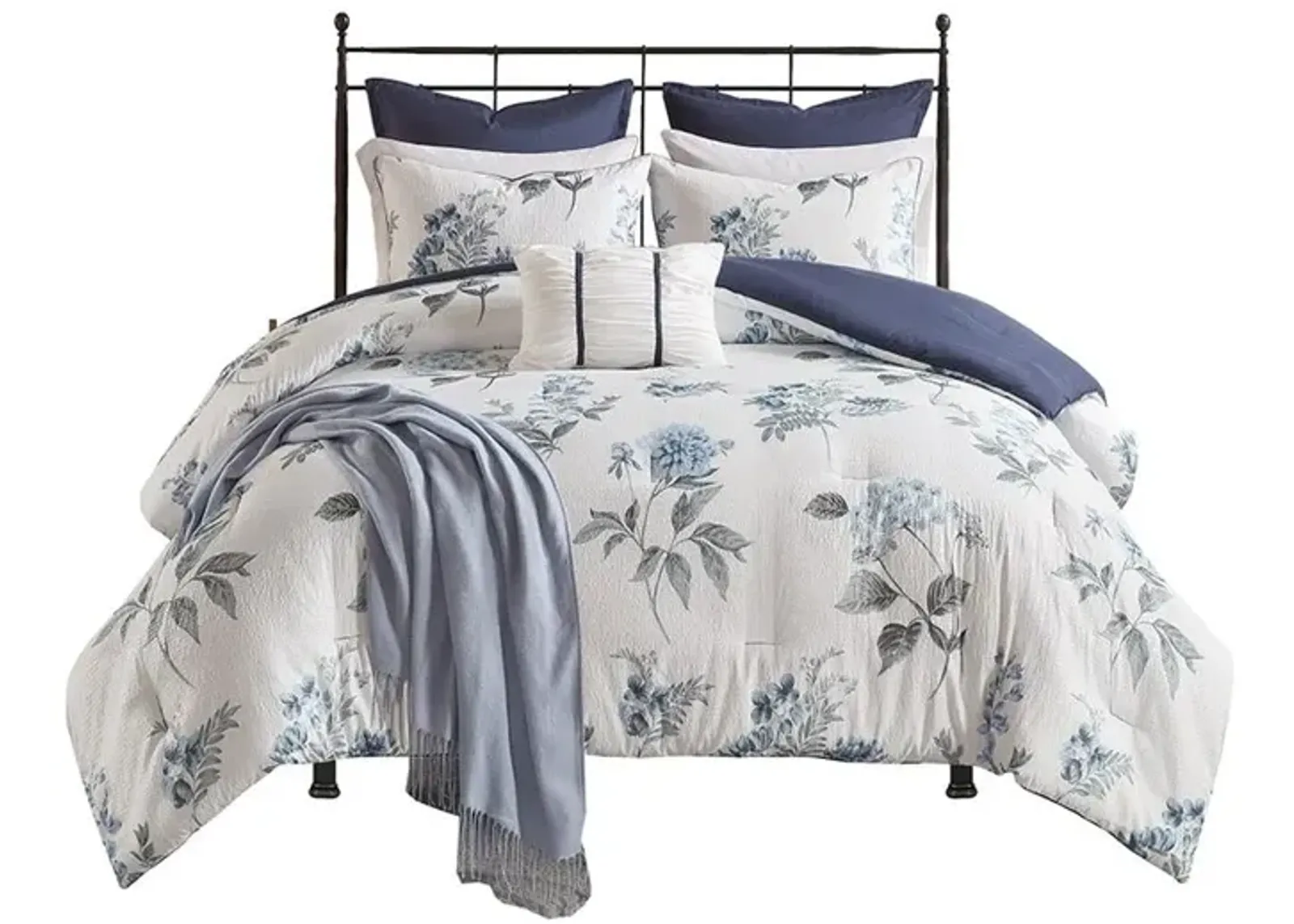 Belen Kox Zennia 7 Piece Printed Seersucker Comforter Set with Throw Blanket, Belen Kox