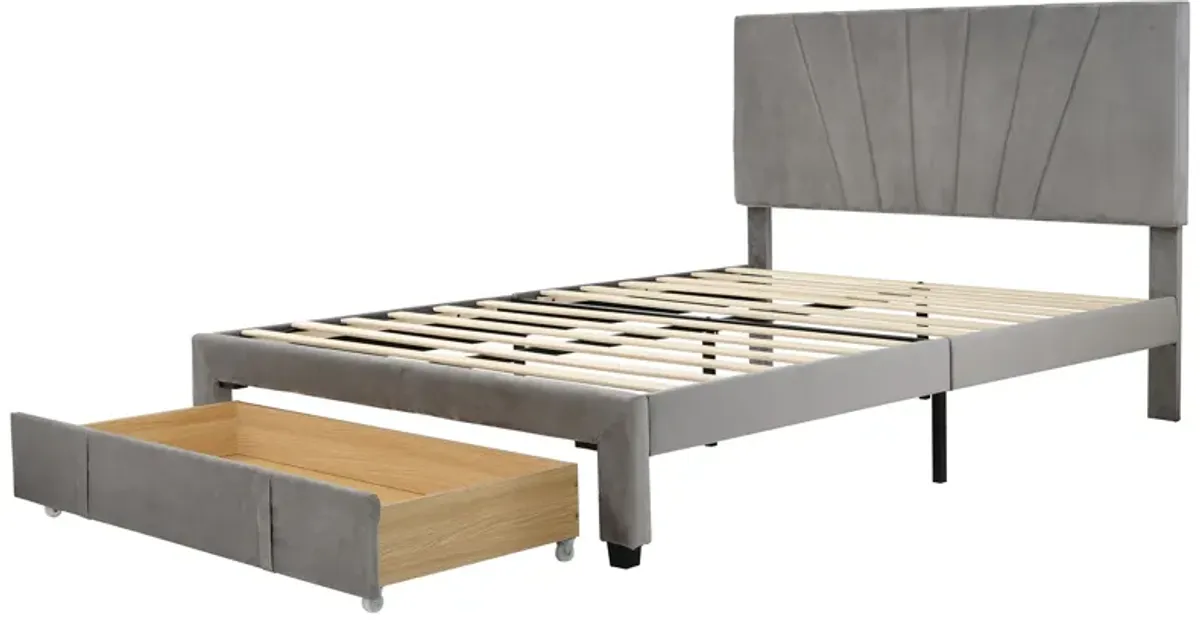 Merax Storage Bed Velvet Upholstered Platform Bed