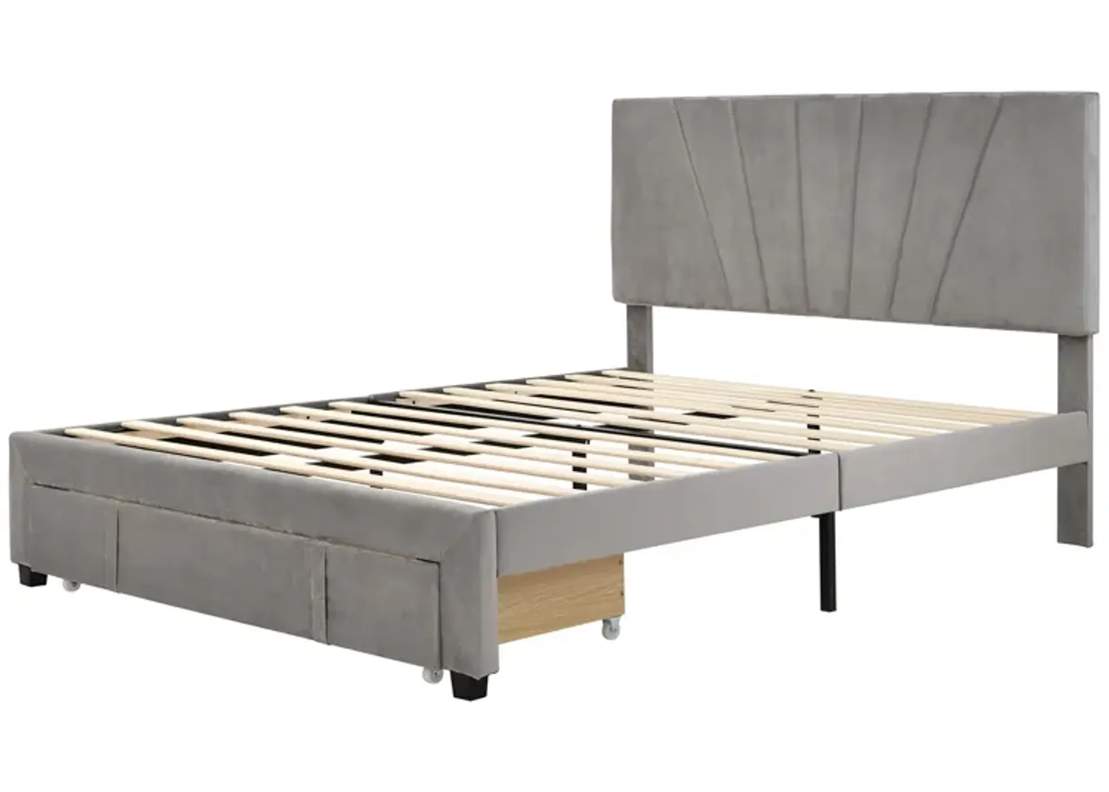 Merax Storage Bed Velvet Upholstered Platform Bed