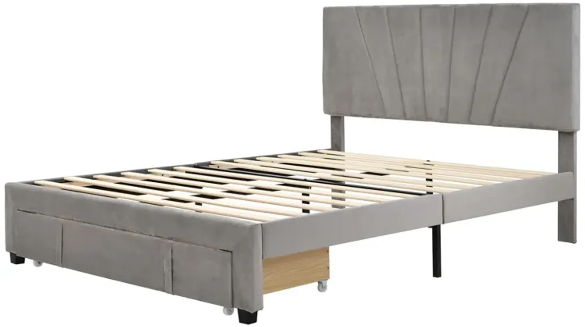 Merax Storage Bed Velvet Upholstered Platform Bed