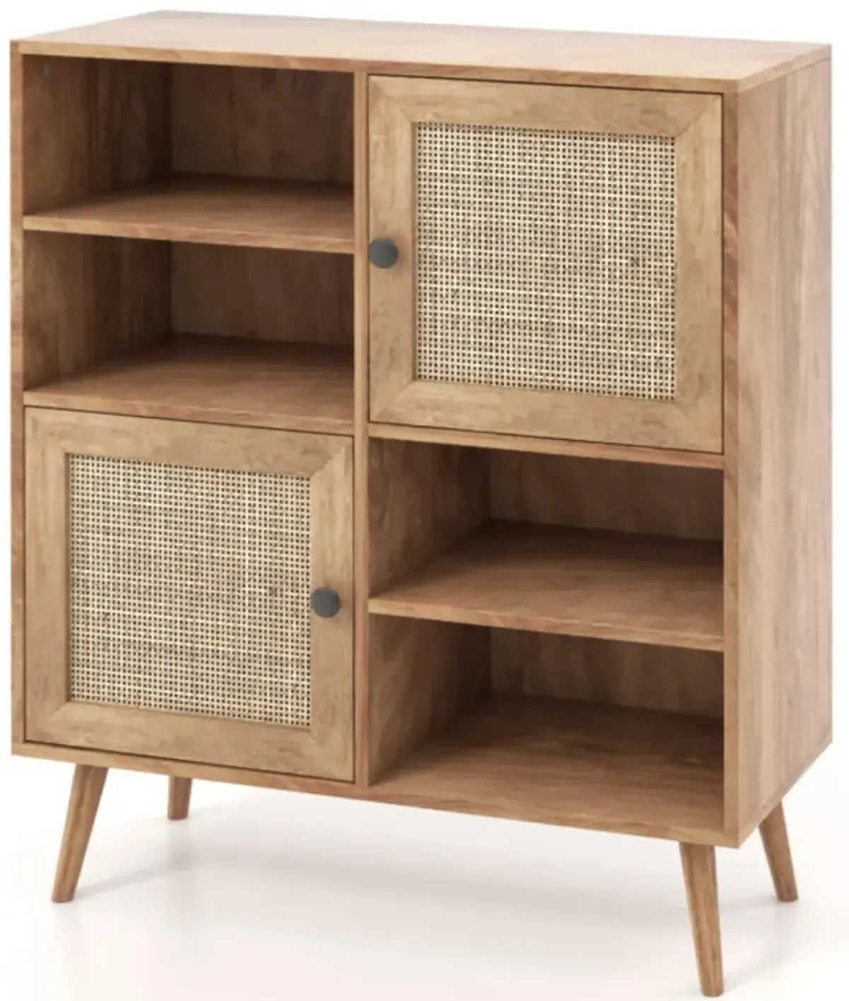 Hivvago Rattan Buffet Cabinet with 2 Doors and 2 Cubbies-Natural