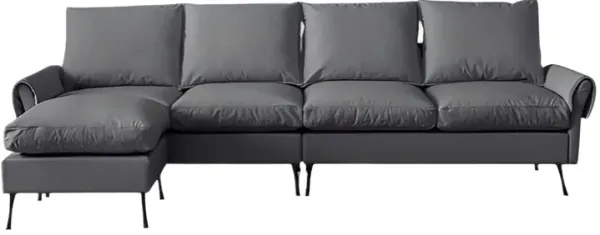 Technical Leather L-Shaped Sectional Sofa with Convertible Ottoman, Modern Couch for Living Room