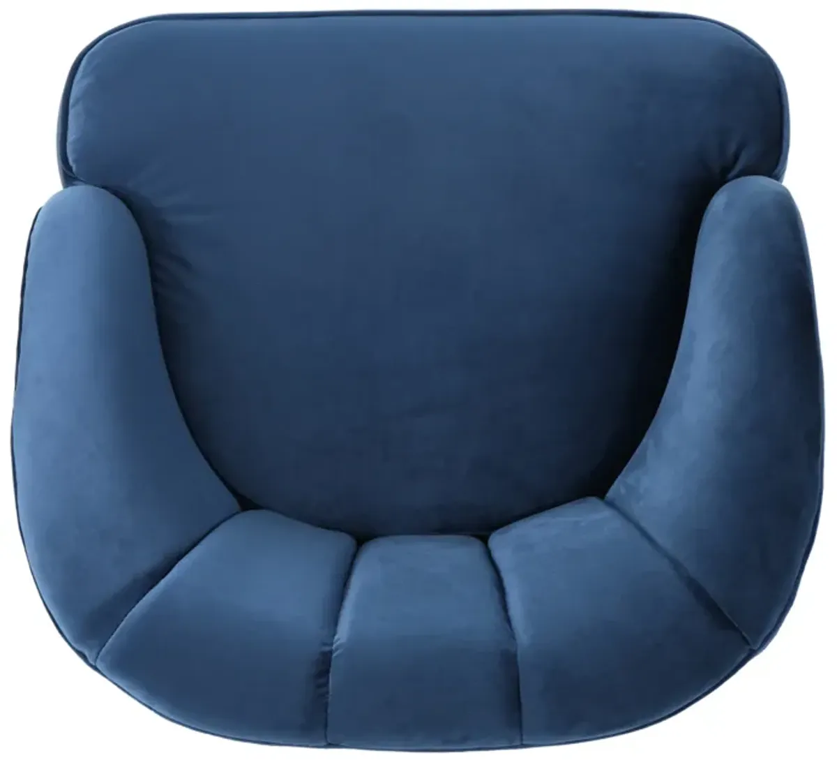 Shale Accent Chair, Navy Blue Velvet, Curved Backrest, Brown Wood Legs - Benzara