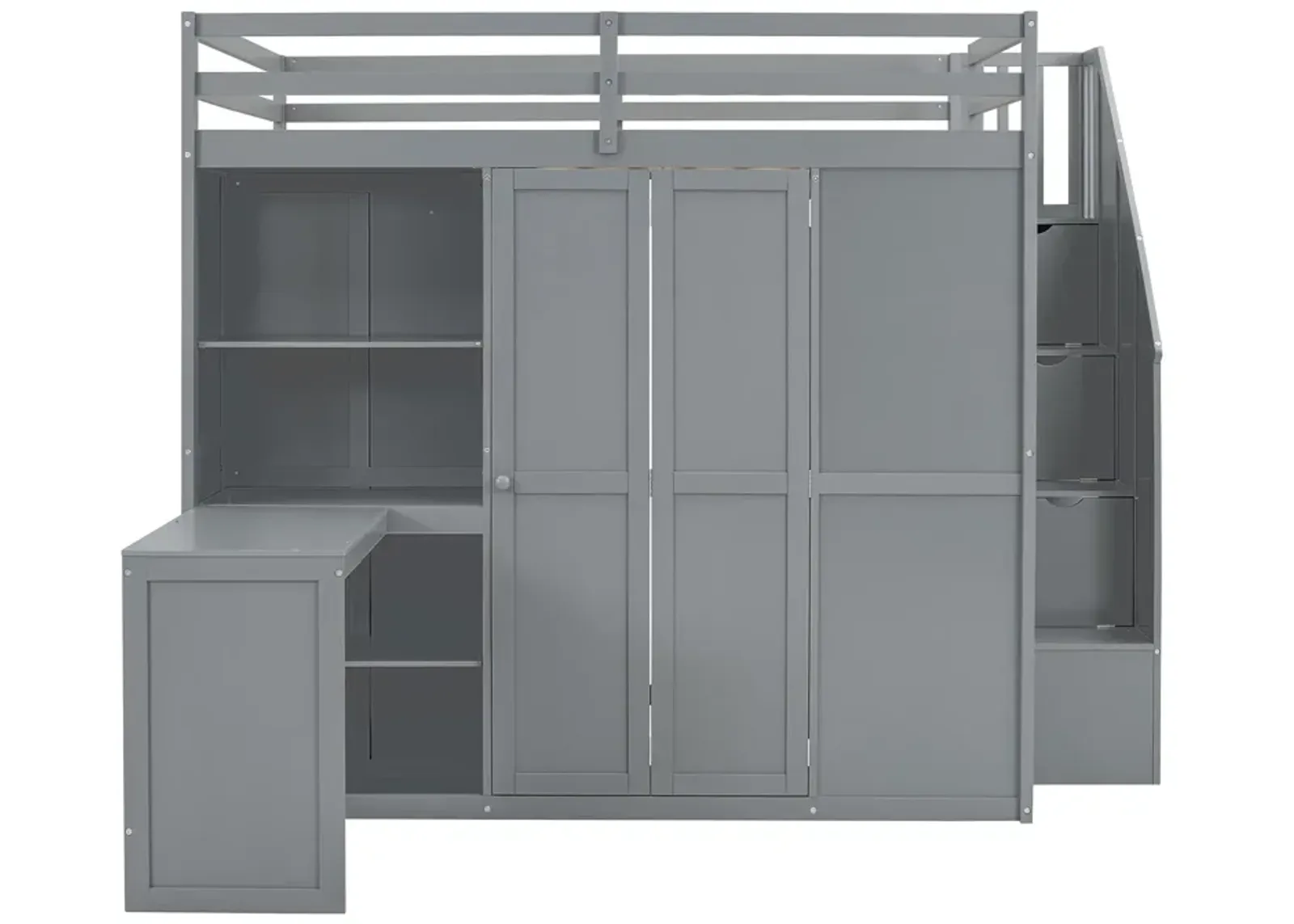 Merax Storage Loft Bed with Wardrobe,Desk and Shelves