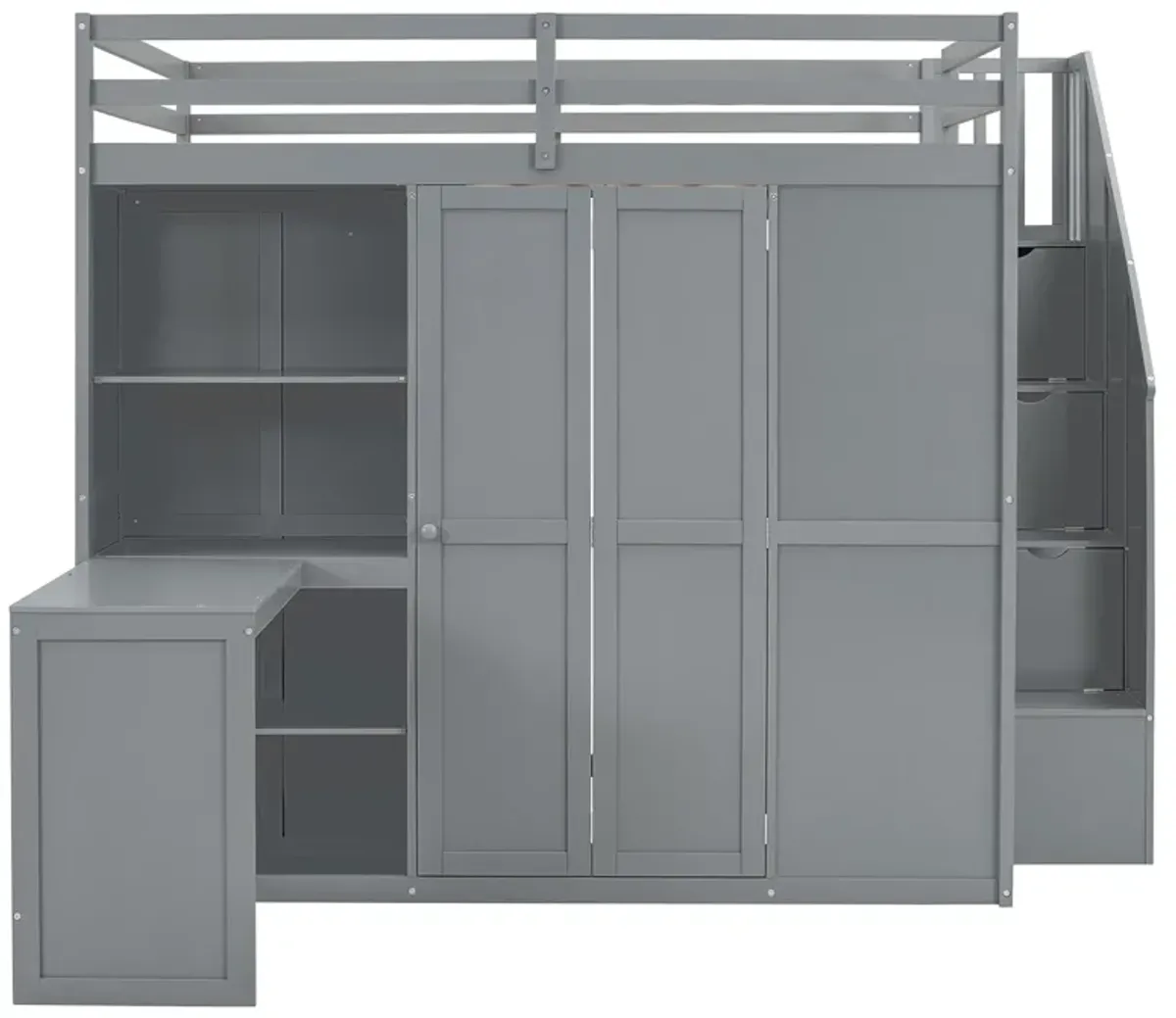 Merax Storage Loft Bed with Wardrobe,Desk and Shelves