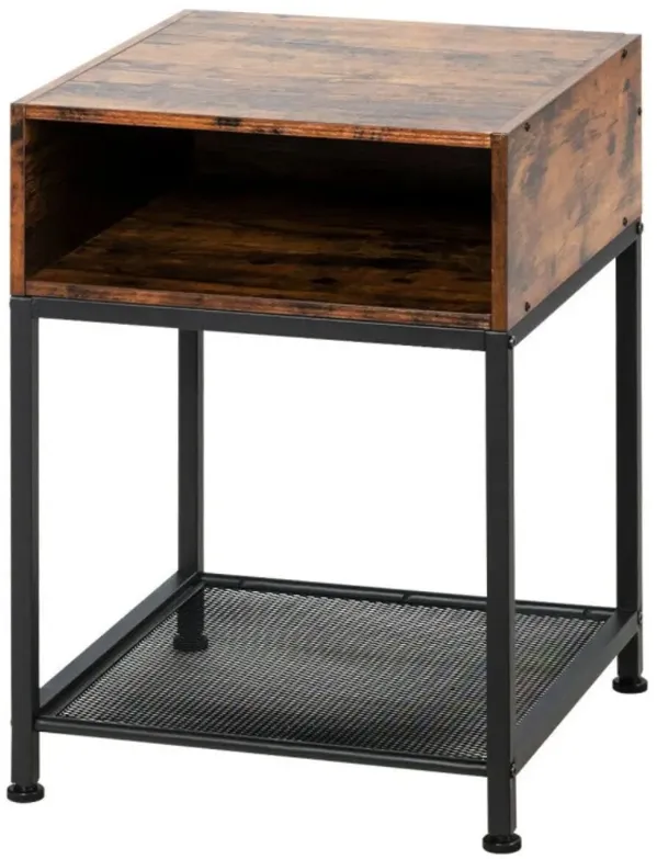 Hivago Industrial Nightstand End Side Table with Mesh Shelf