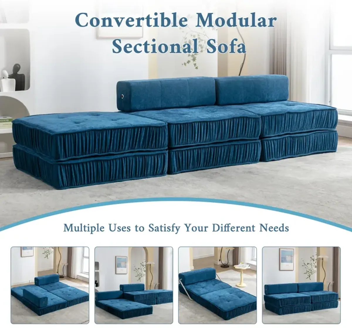 Minimalist Blue Sectional Sofa Set