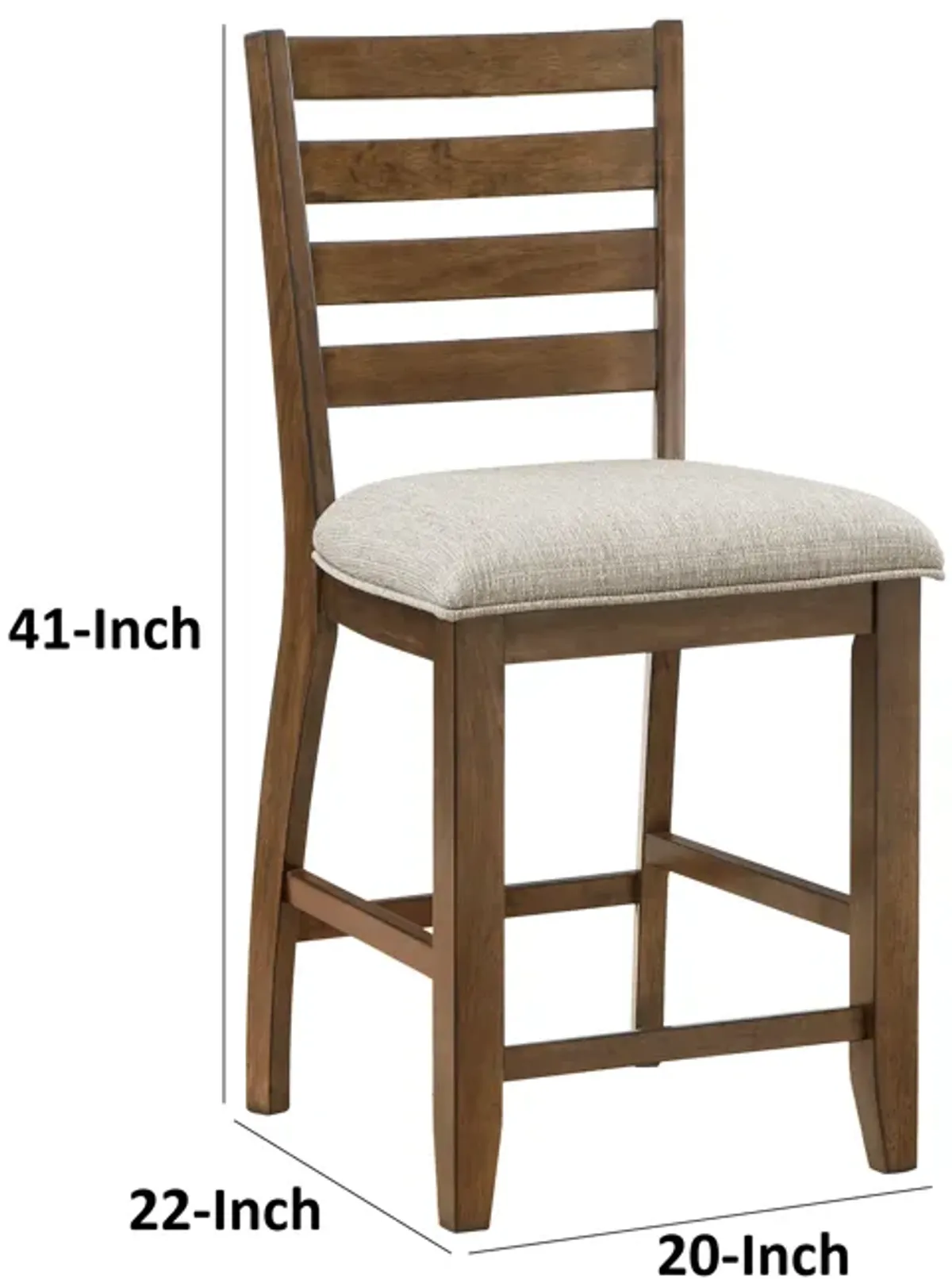 Trea 26 Inch Counter Height Chair, Ladder Back, Polyester, Cherry, Set of 2 - Benzara