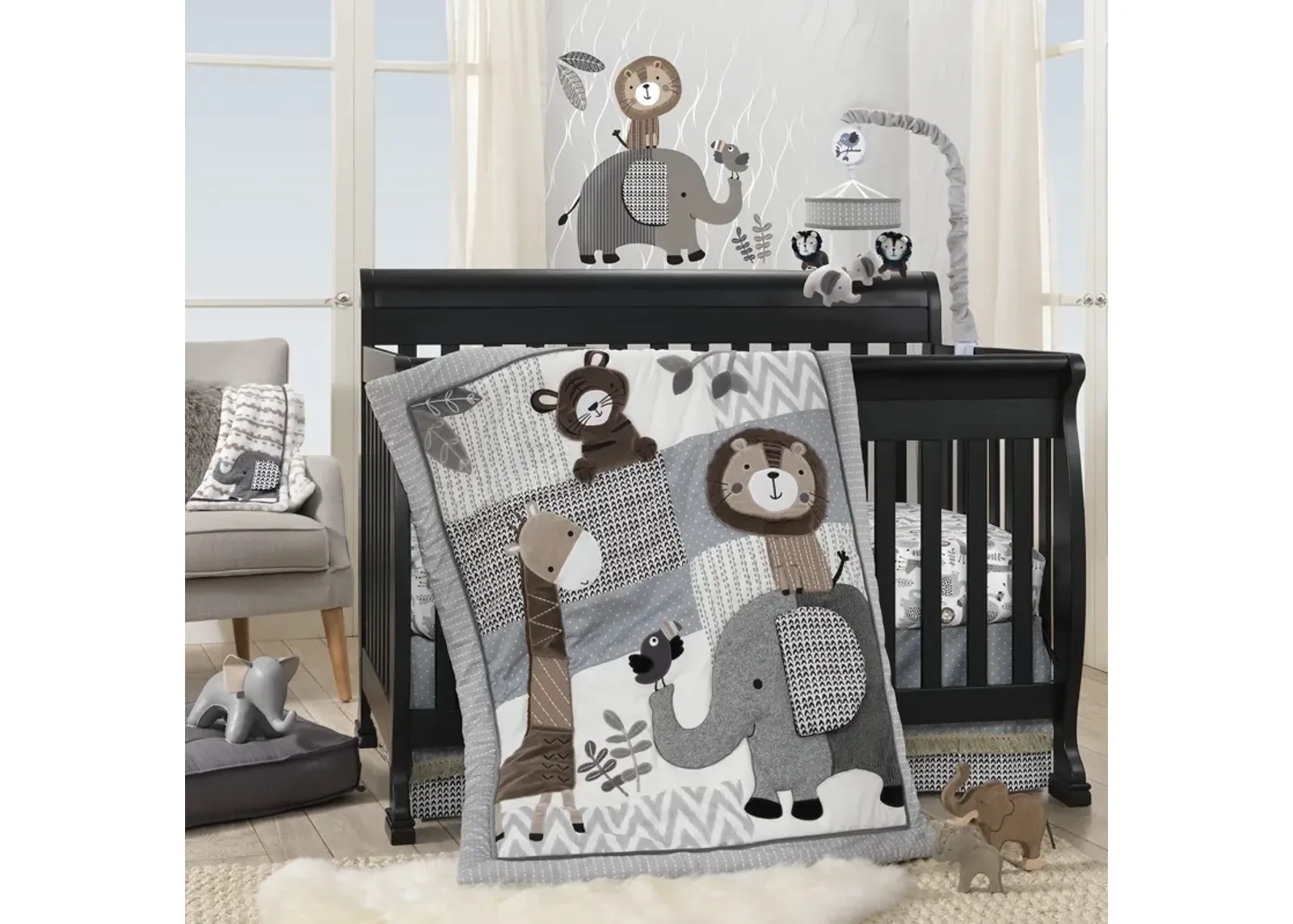 Lambs & Ivy Urban Jungle 4-Piece Crib Bedding Set - Gray, Brown, White, Jungle