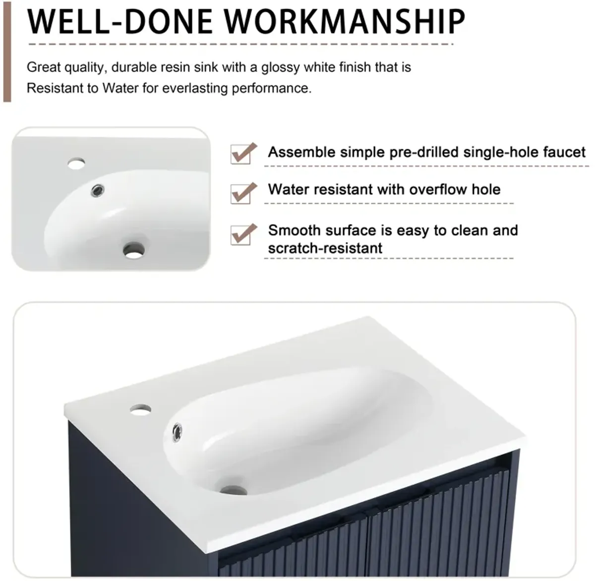 Gewnee  24" Stylish Wall-Mounted Bathroom Vanity with Drop-Shaped Resin Sink