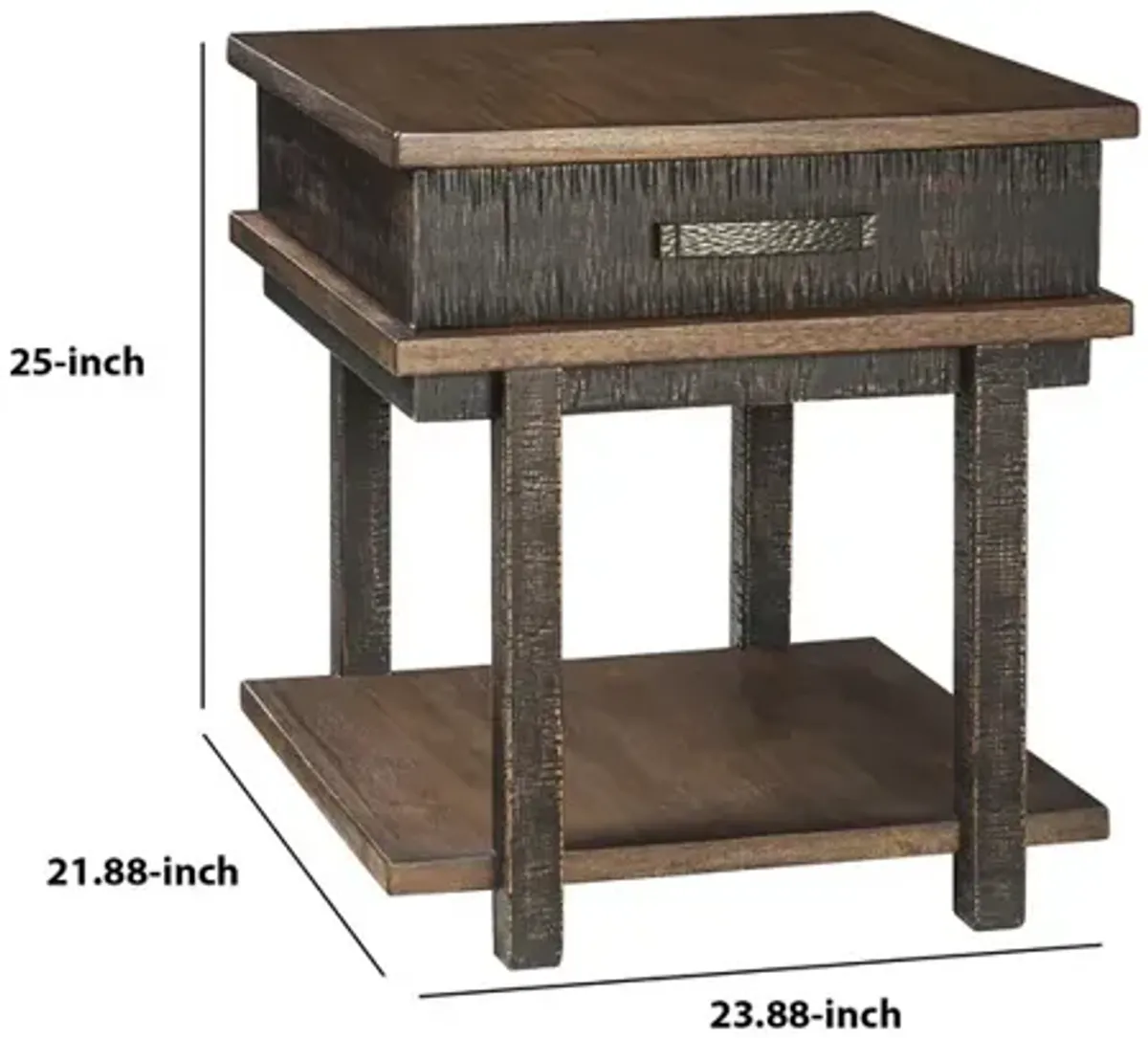 Textured Two Tone Wooden End Table with 1 Drawer, Brown-Benzara