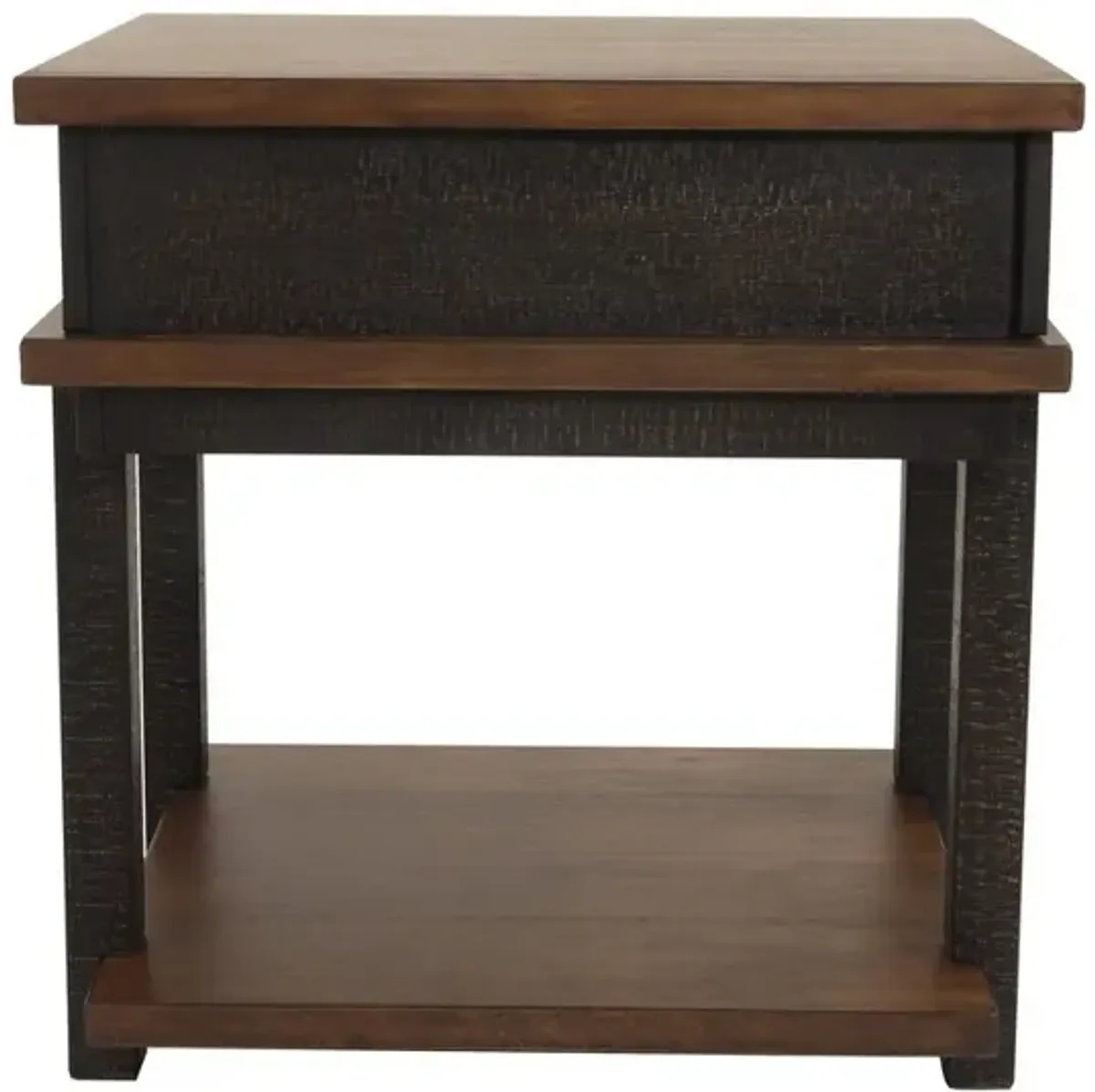 Textured Two Tone Wooden End Table with 1 Drawer, Brown-Benzara