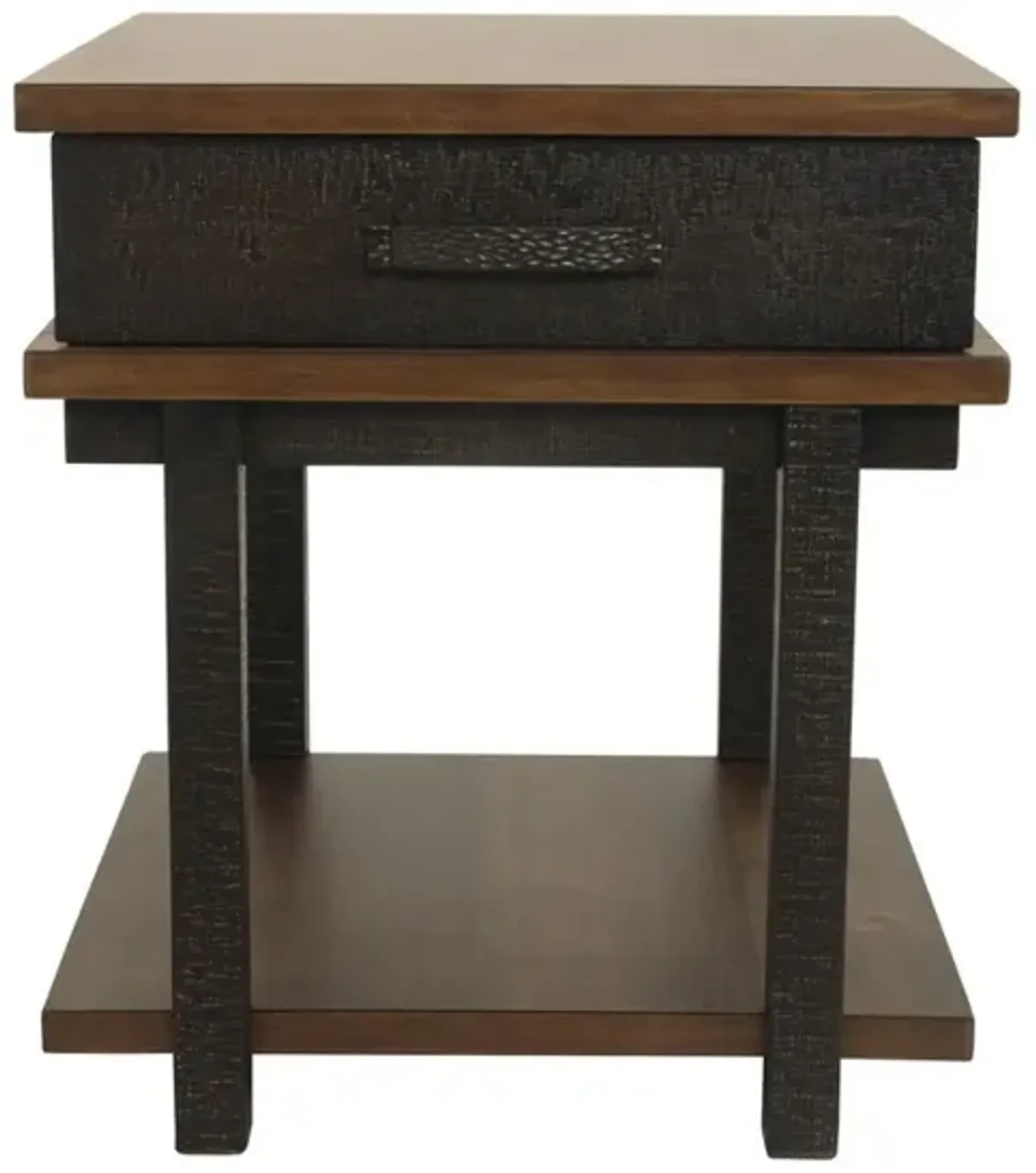 Textured Two Tone Wooden End Table with 1 Drawer, Brown-Benzara