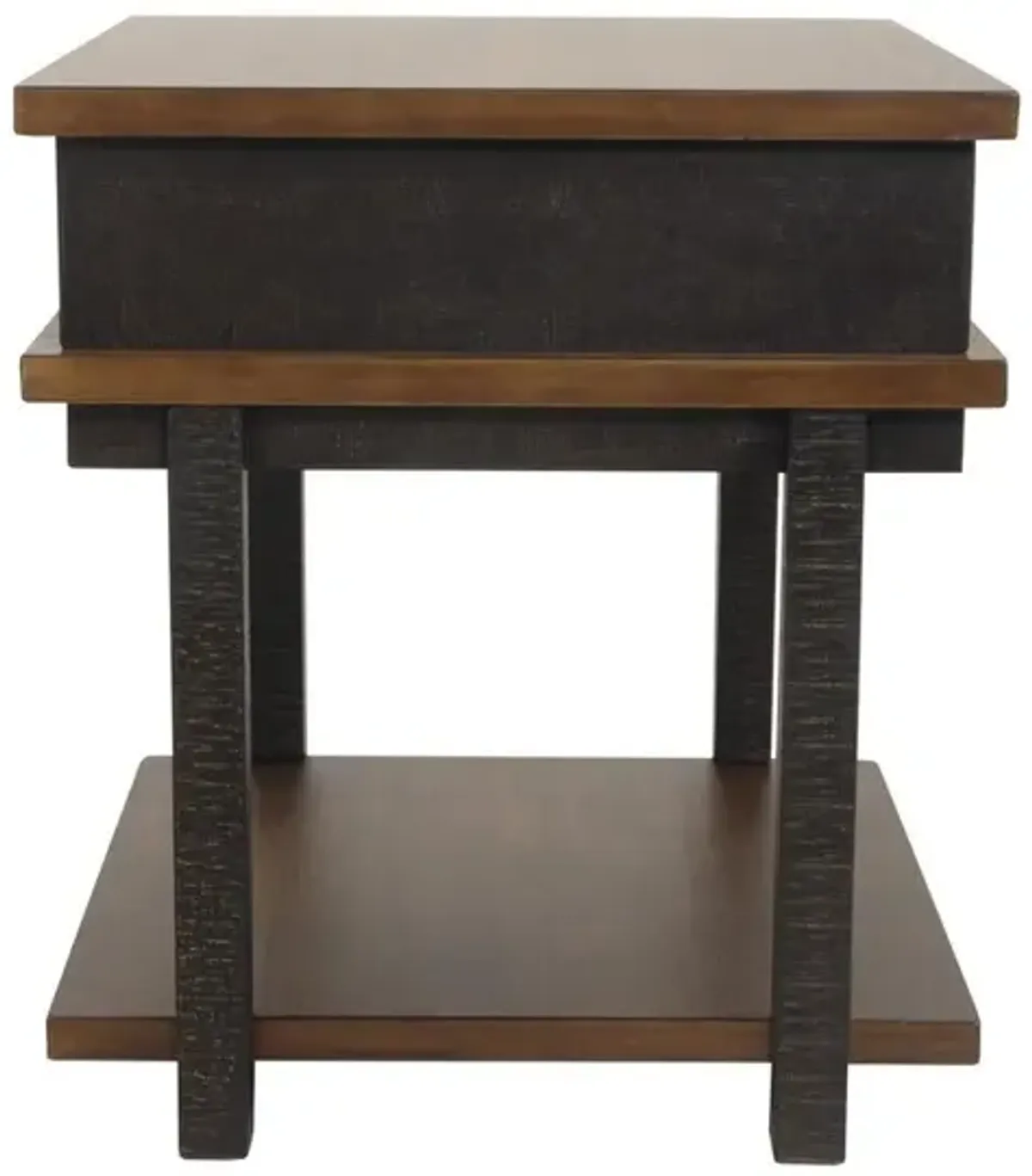 Textured Two Tone Wooden End Table with 1 Drawer, Brown-Benzara