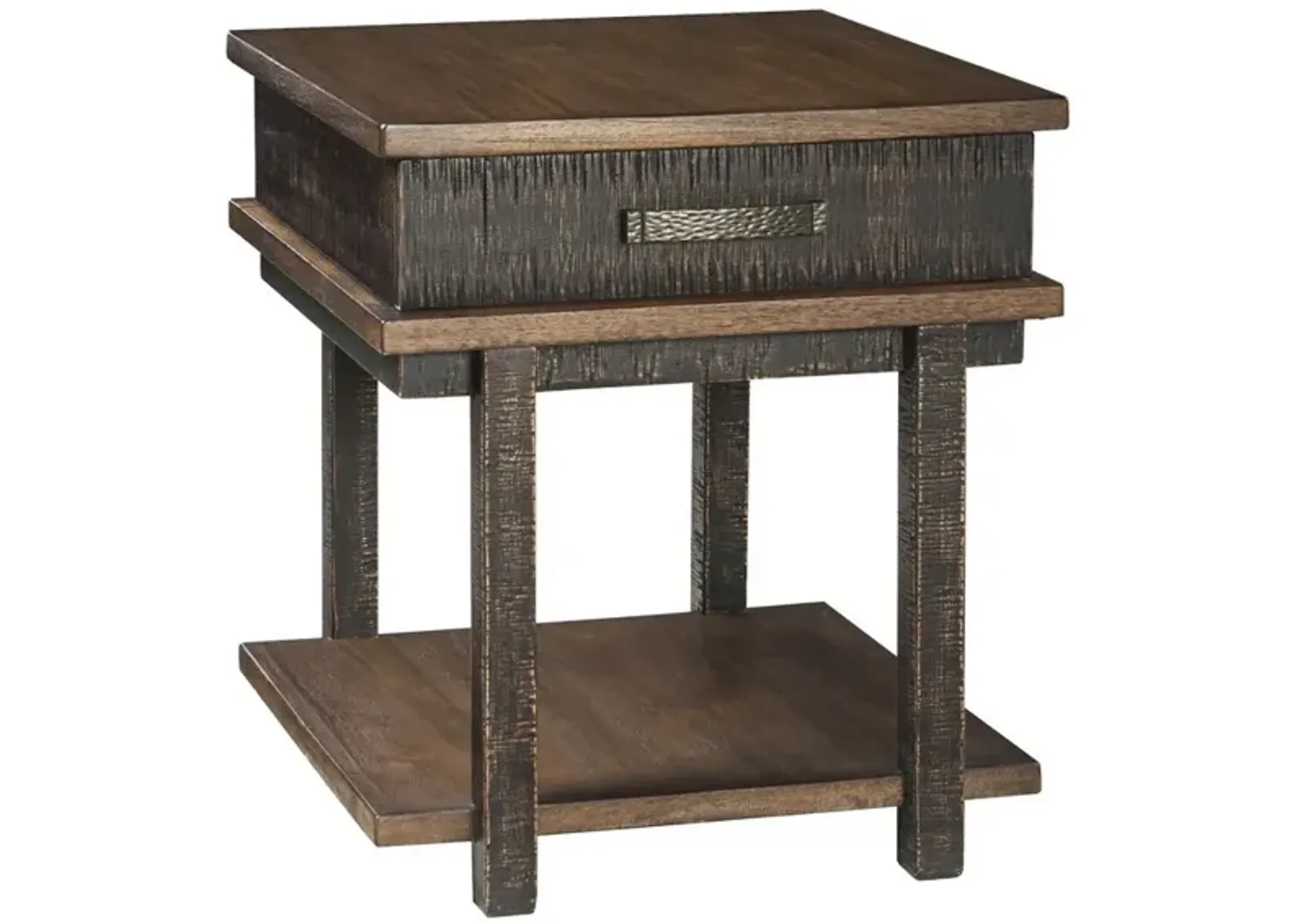 Textured Two Tone Wooden End Table with 1 Drawer, Brown-Benzara