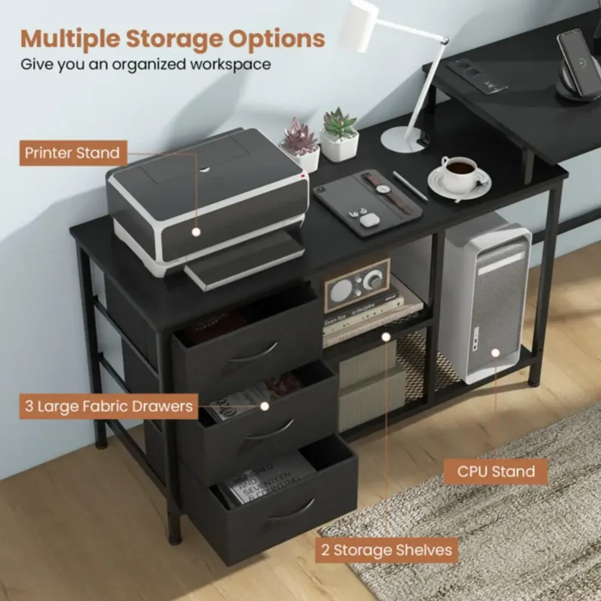 Hivvago L-shaped Computer Desk with Power Outlet for Working Studying Gaming