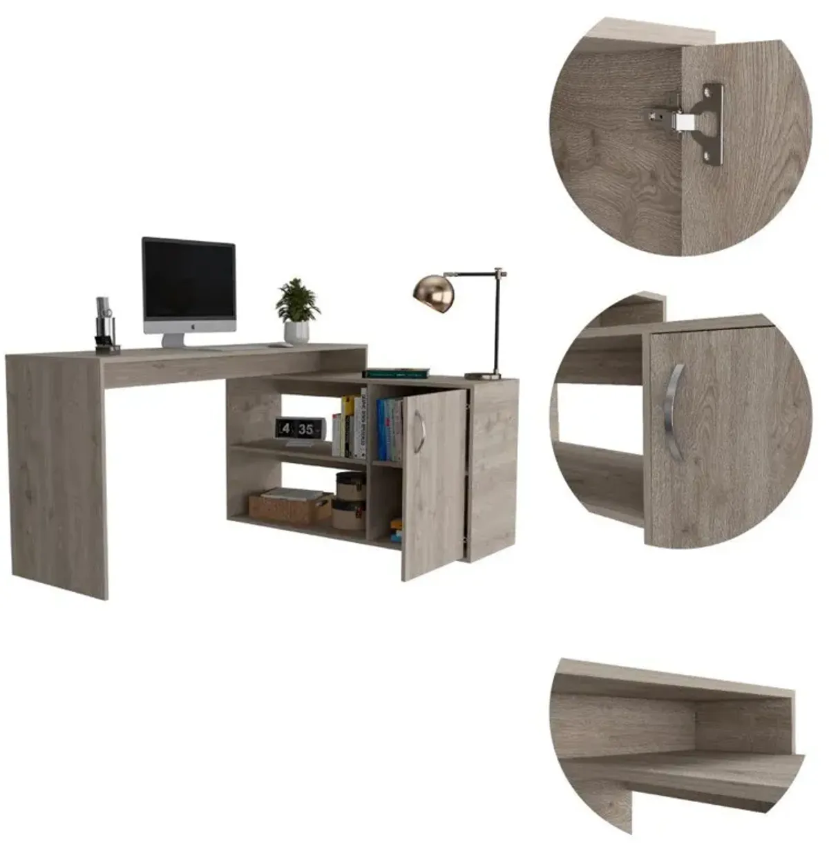 DEPOT E-SHOP Pearl Desk, L-Shaped, One-Door Cabinet, Two Shelves-Light Grey, For Office