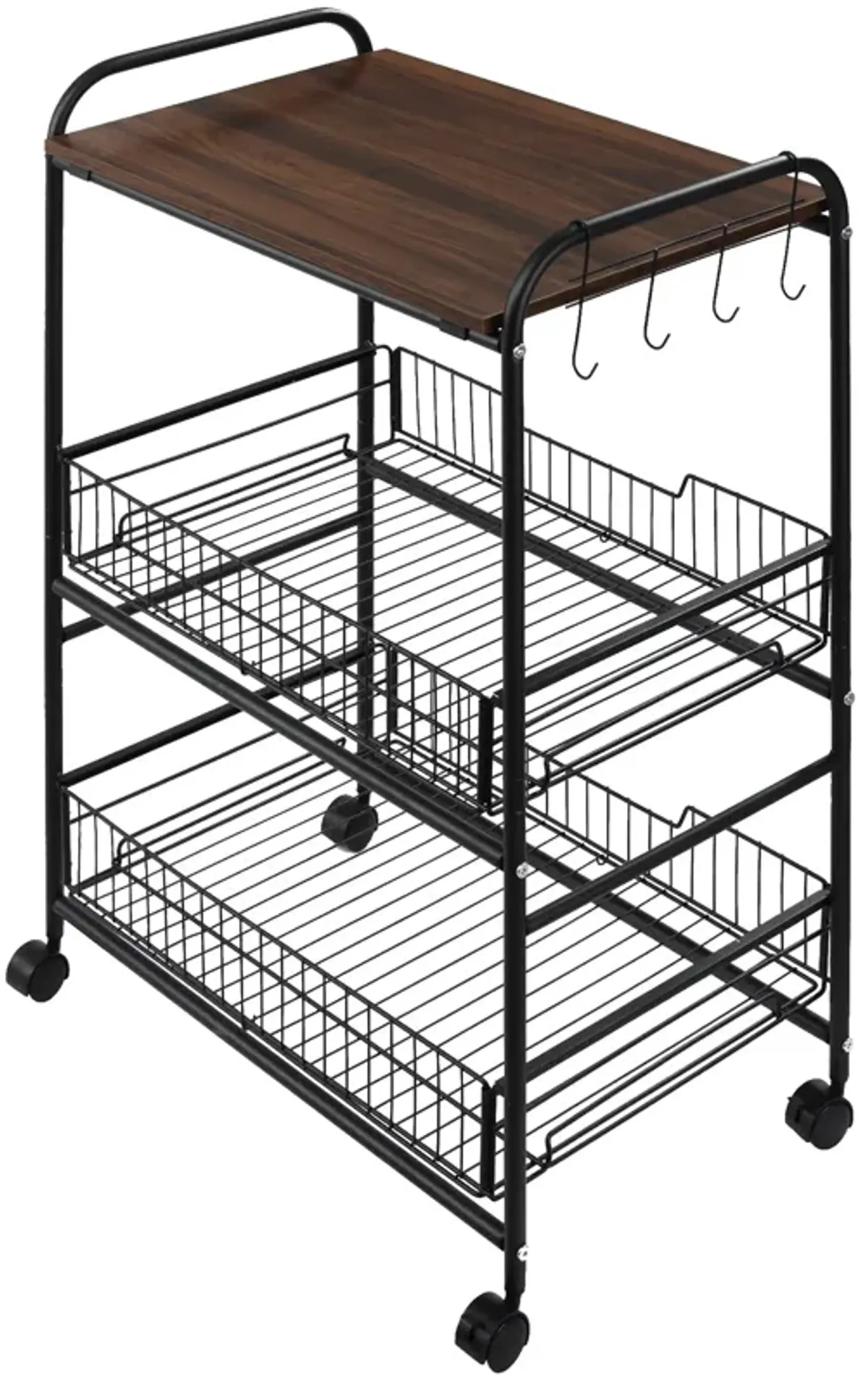 24" 3-Tier Utility Kitchen Cart Rolling Serving Trolley w/ 2 Storage Shelves