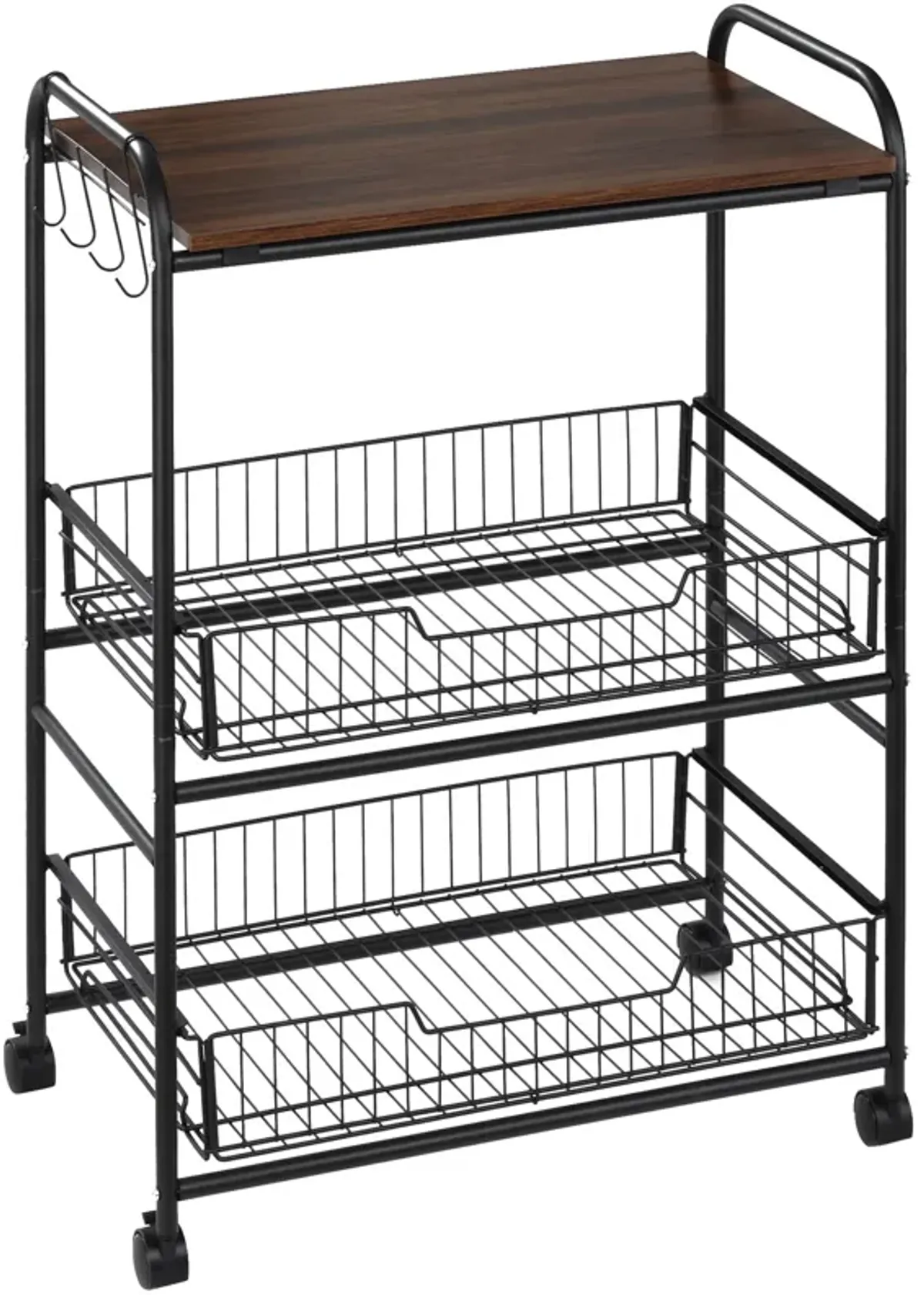 24" 3-Tier Utility Kitchen Cart Rolling Serving Trolley w/ 2 Storage Shelves