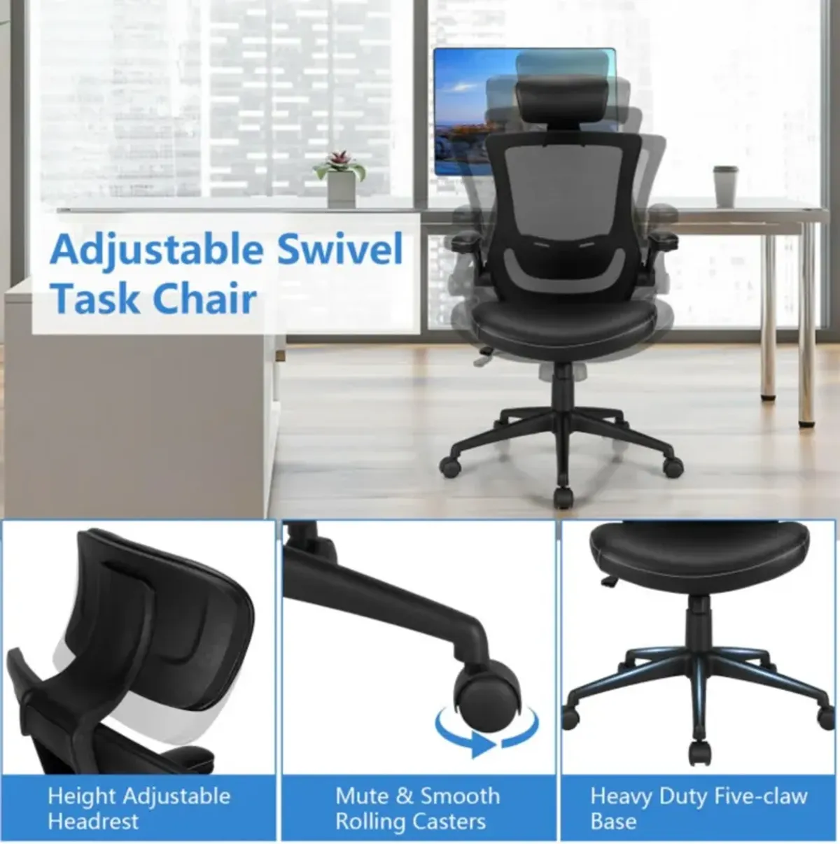 Hivvago High-Back Executive Chair with Adjustable Lumbar Support and Headrest