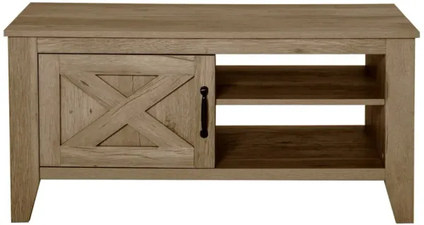 Oak Living Room Table: Farmhouse Coffee Table with Storage Cabinet