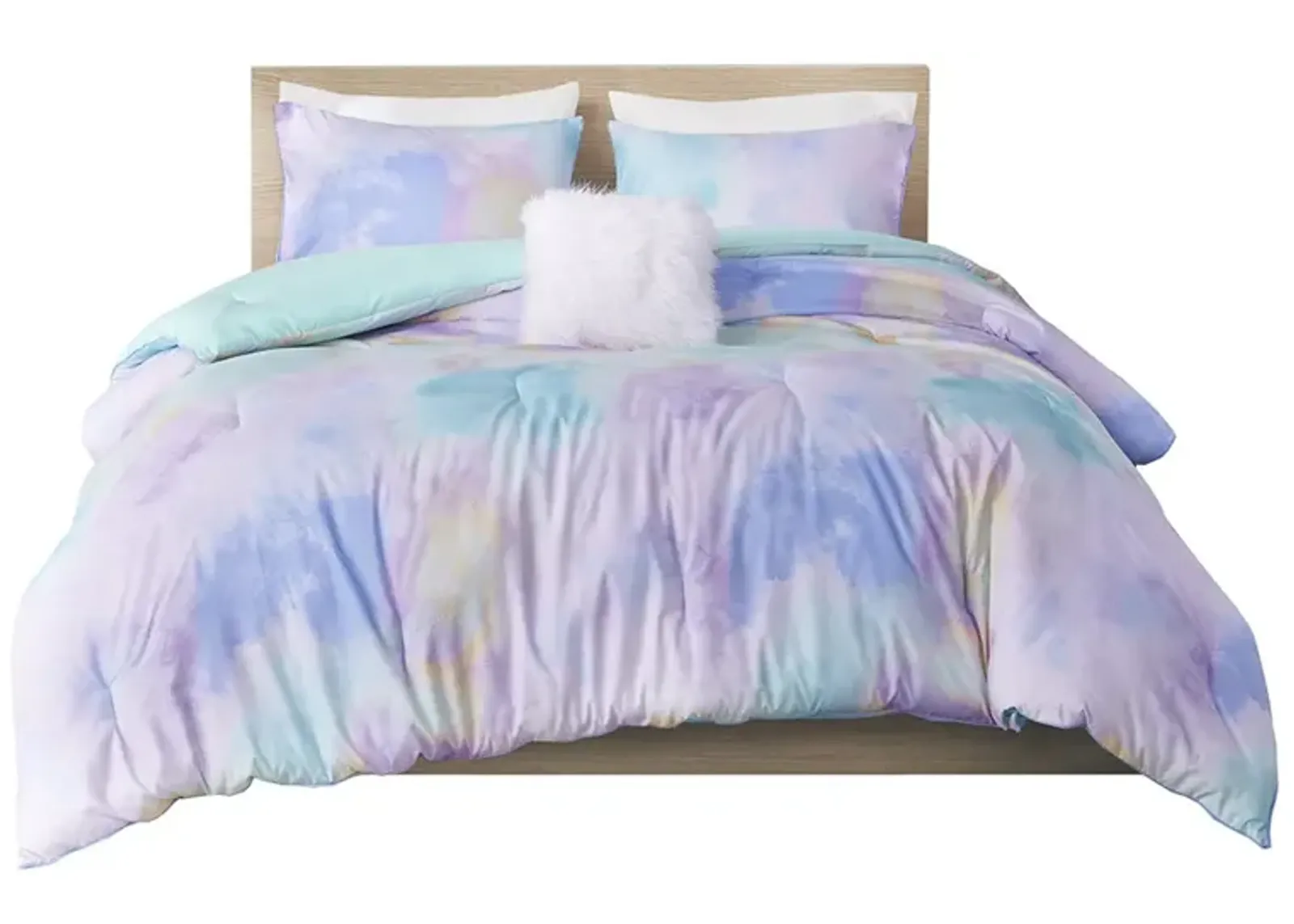 Gracie Mills Orion Dreamscape Watercolor Tie Dye Comforter Set with Cozy Throw Pillow