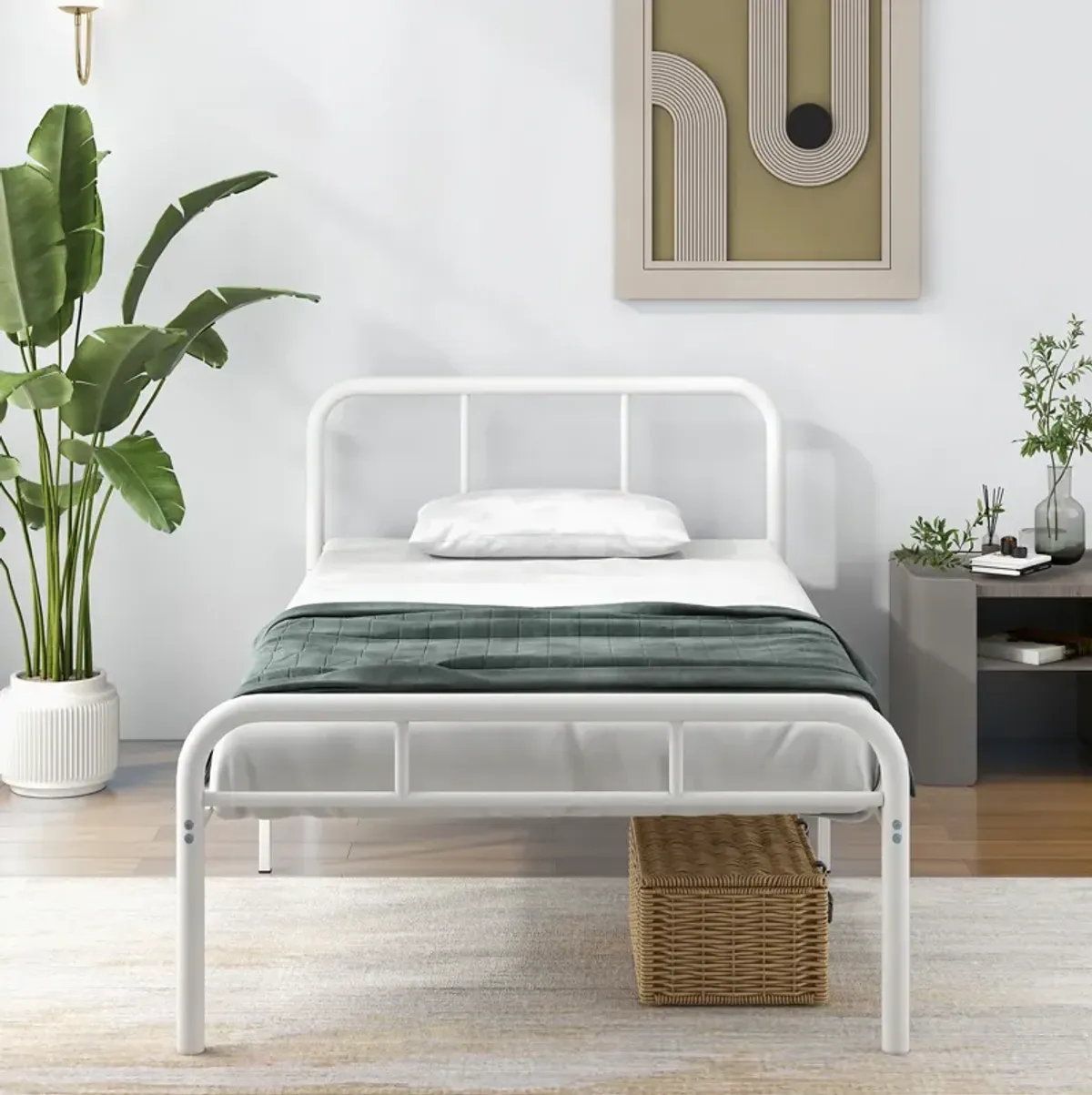 Modern Metal Platform Bed with Headboard and Footboard