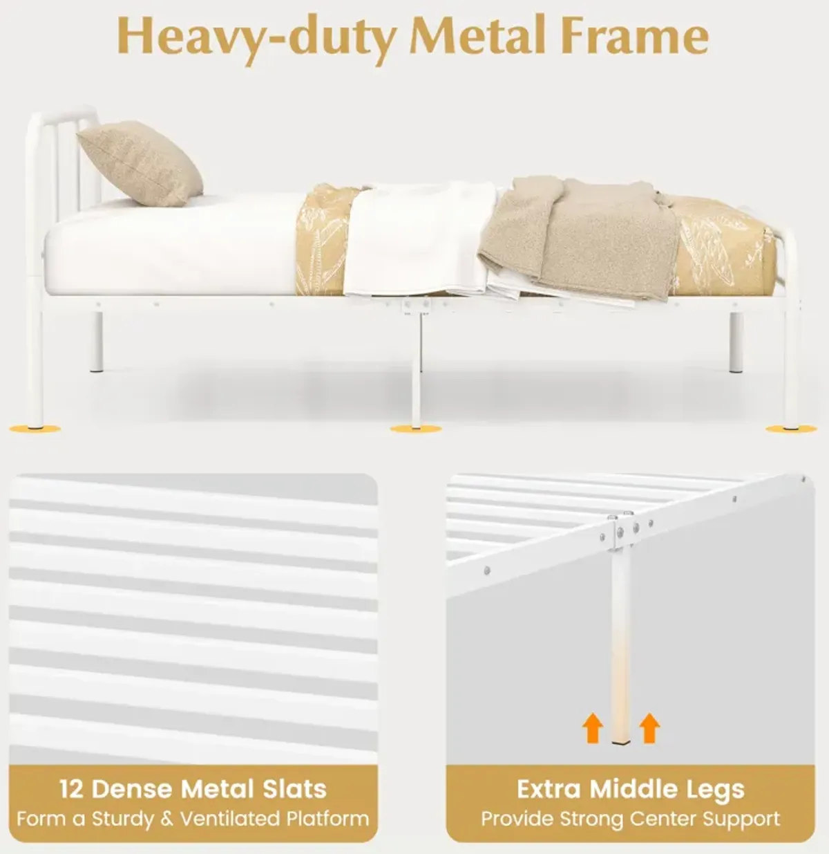 Modern Metal Platform Bed with Headboard and Footboard