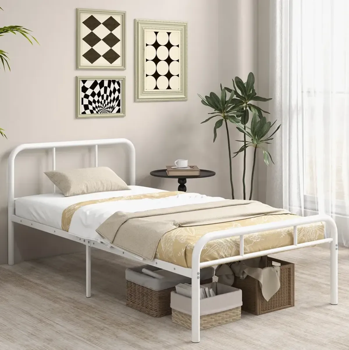 Modern Metal Platform Bed with Headboard and Footboard