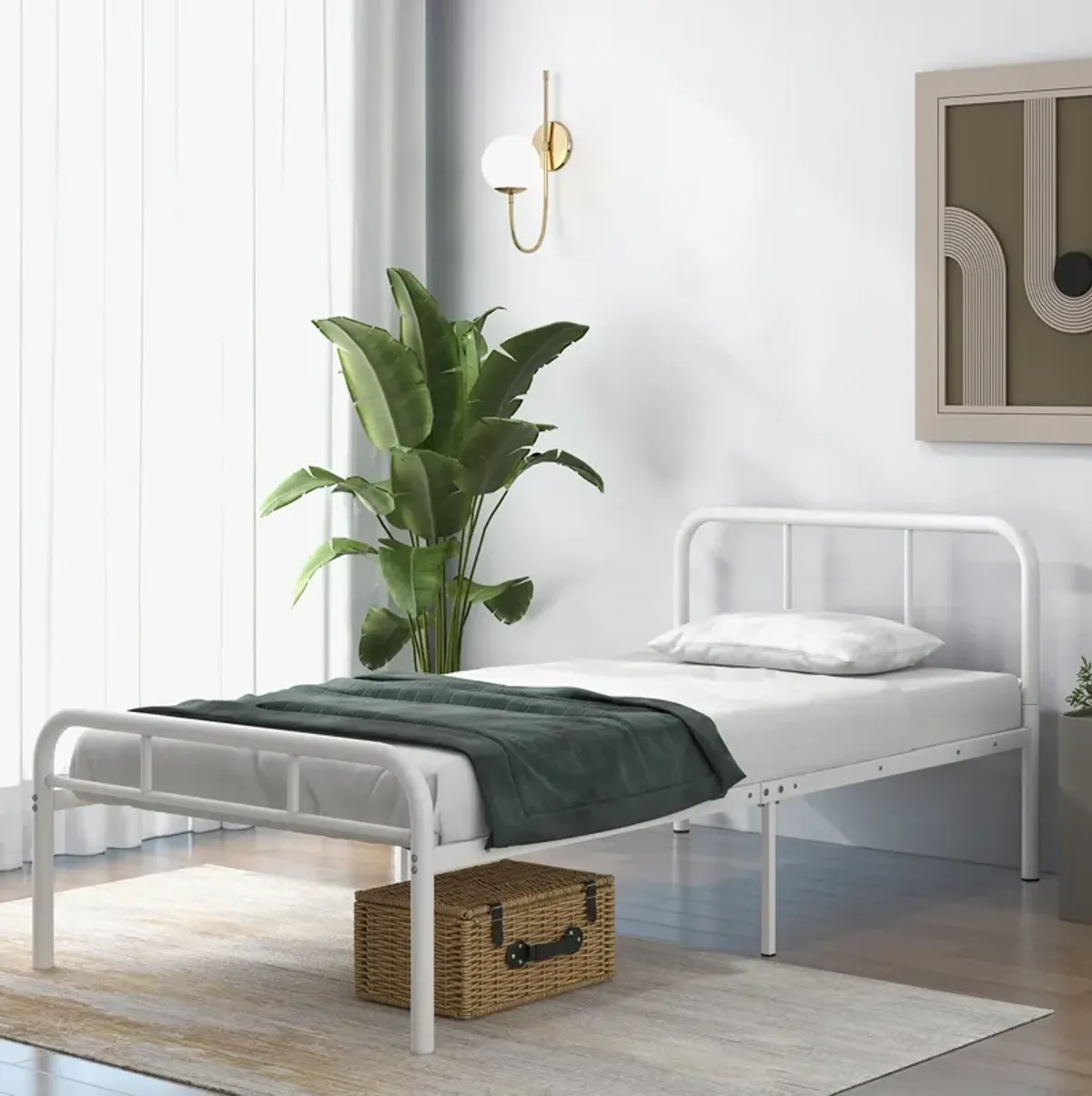 Modern Metal Platform Bed with Headboard and Footboard