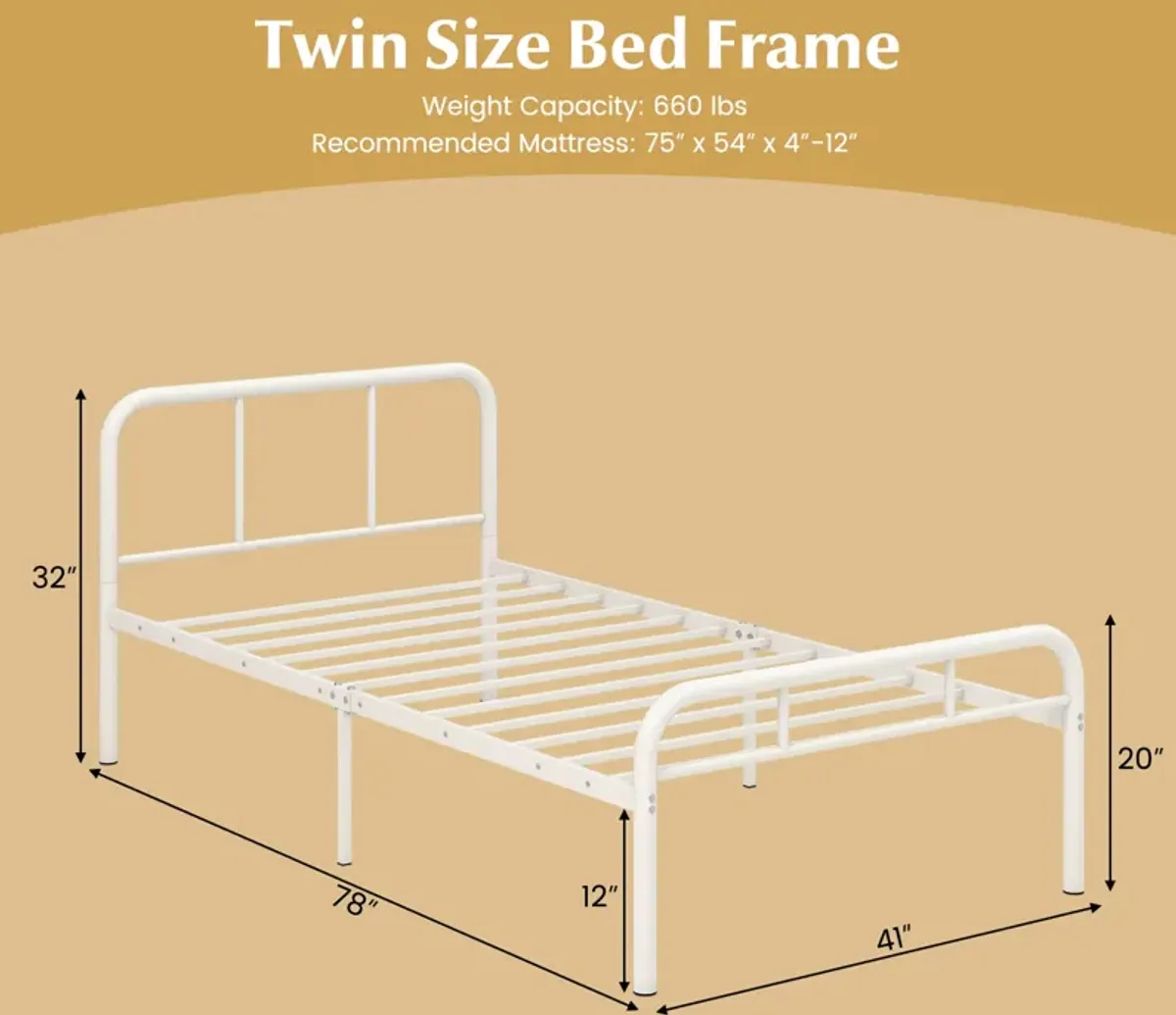 Modern Metal Platform Bed with Headboard and Footboard