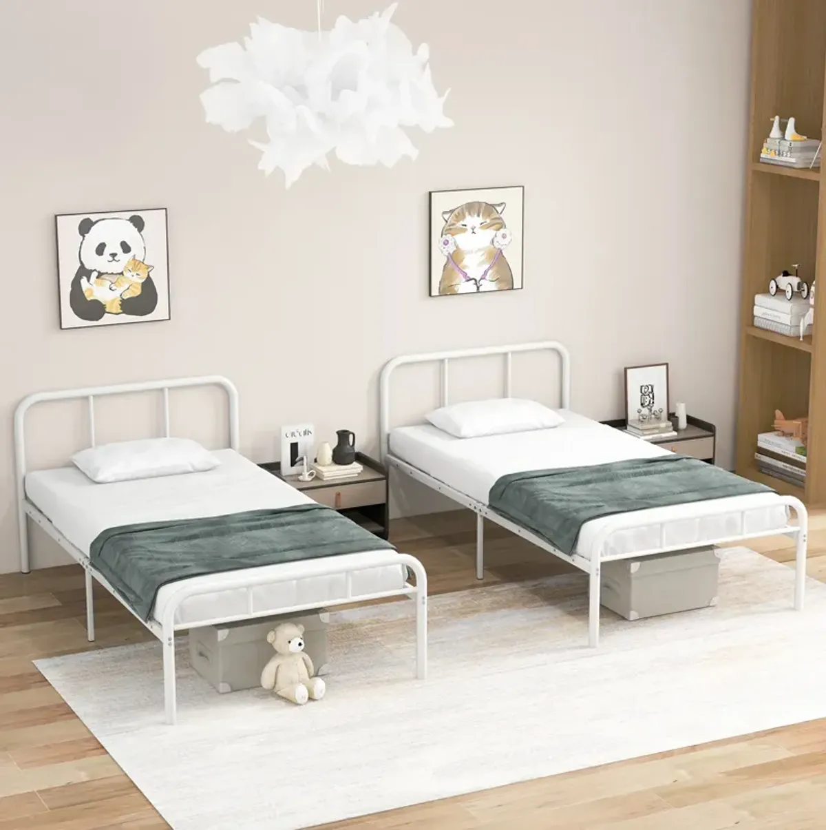 Modern Metal Platform Bed with Headboard and Footboard