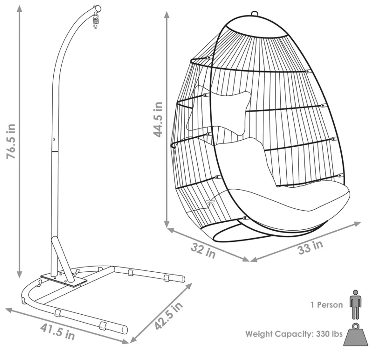 Sunnydaze Resin Wicker Hanging Egg Chair with Steel Stand/Cushions