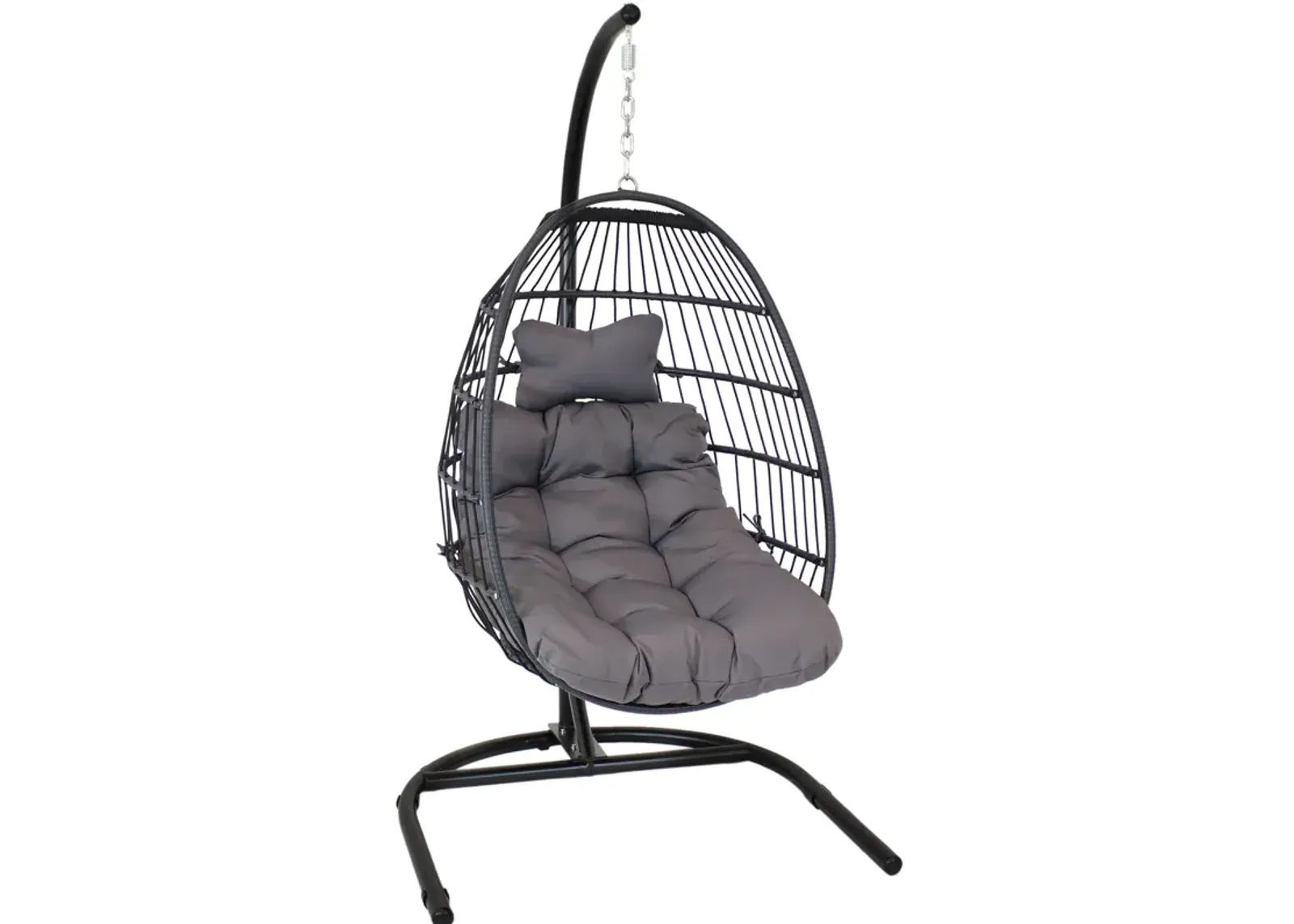 Sunnydaze Resin Wicker Hanging Egg Chair with Steel Stand/Cushions