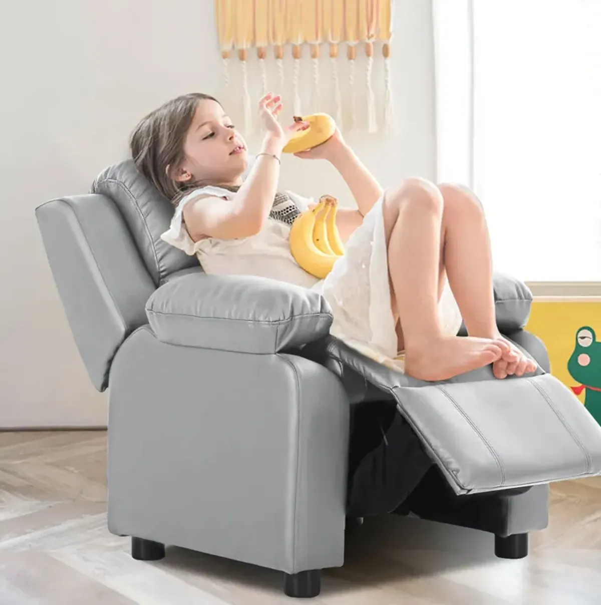 Kids Deluxe Headrest  Recliner Sofa Chair with Storage Arms