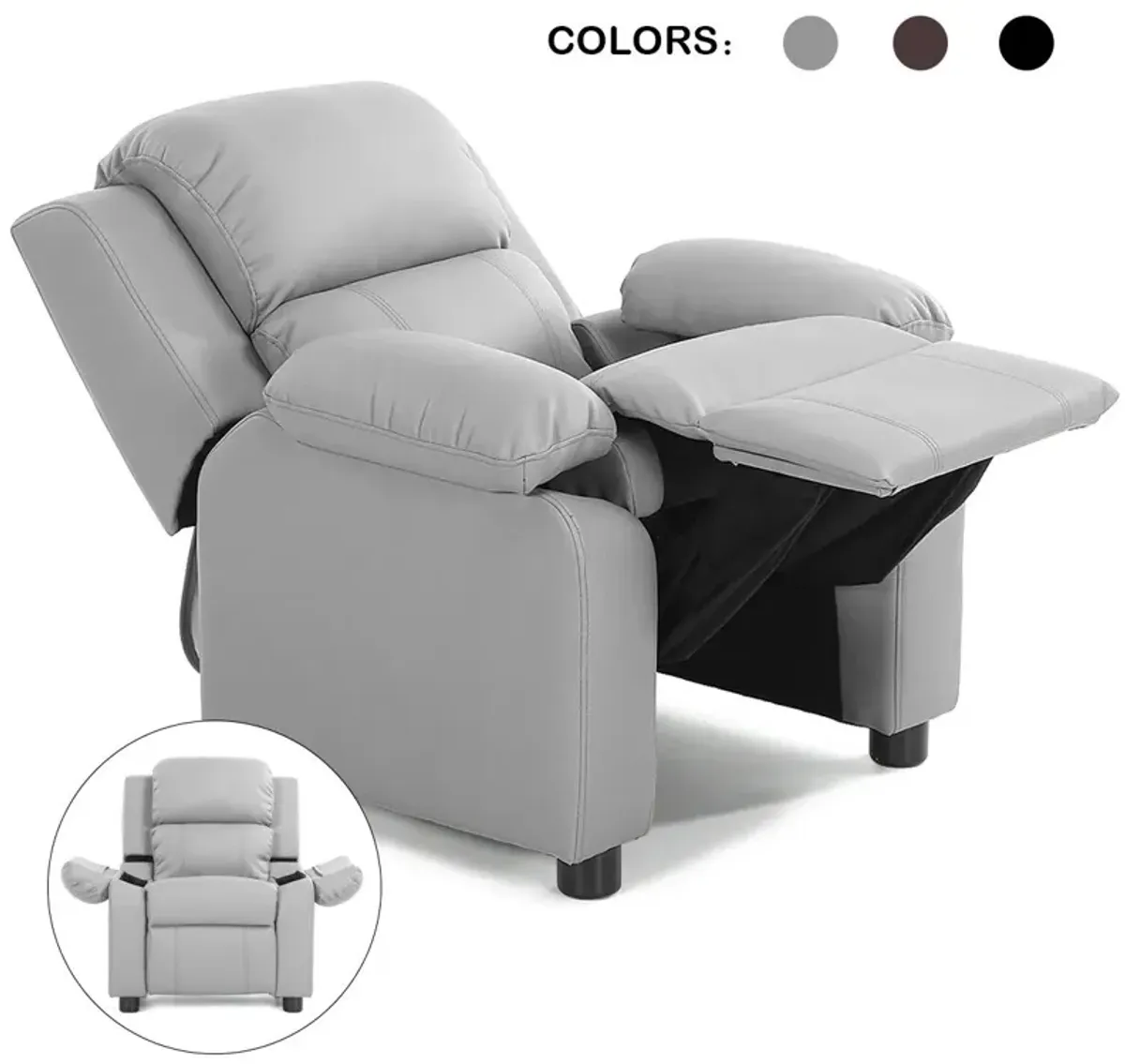 Kids Deluxe Headrest  Recliner Sofa Chair with Storage Arms