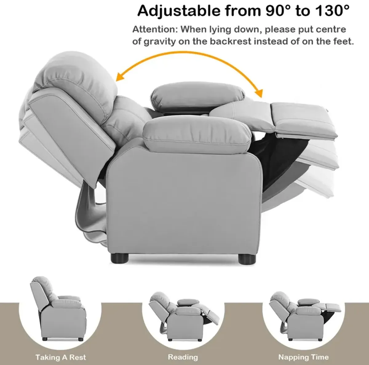 Kids Deluxe Headrest  Recliner Sofa Chair with Storage Arms