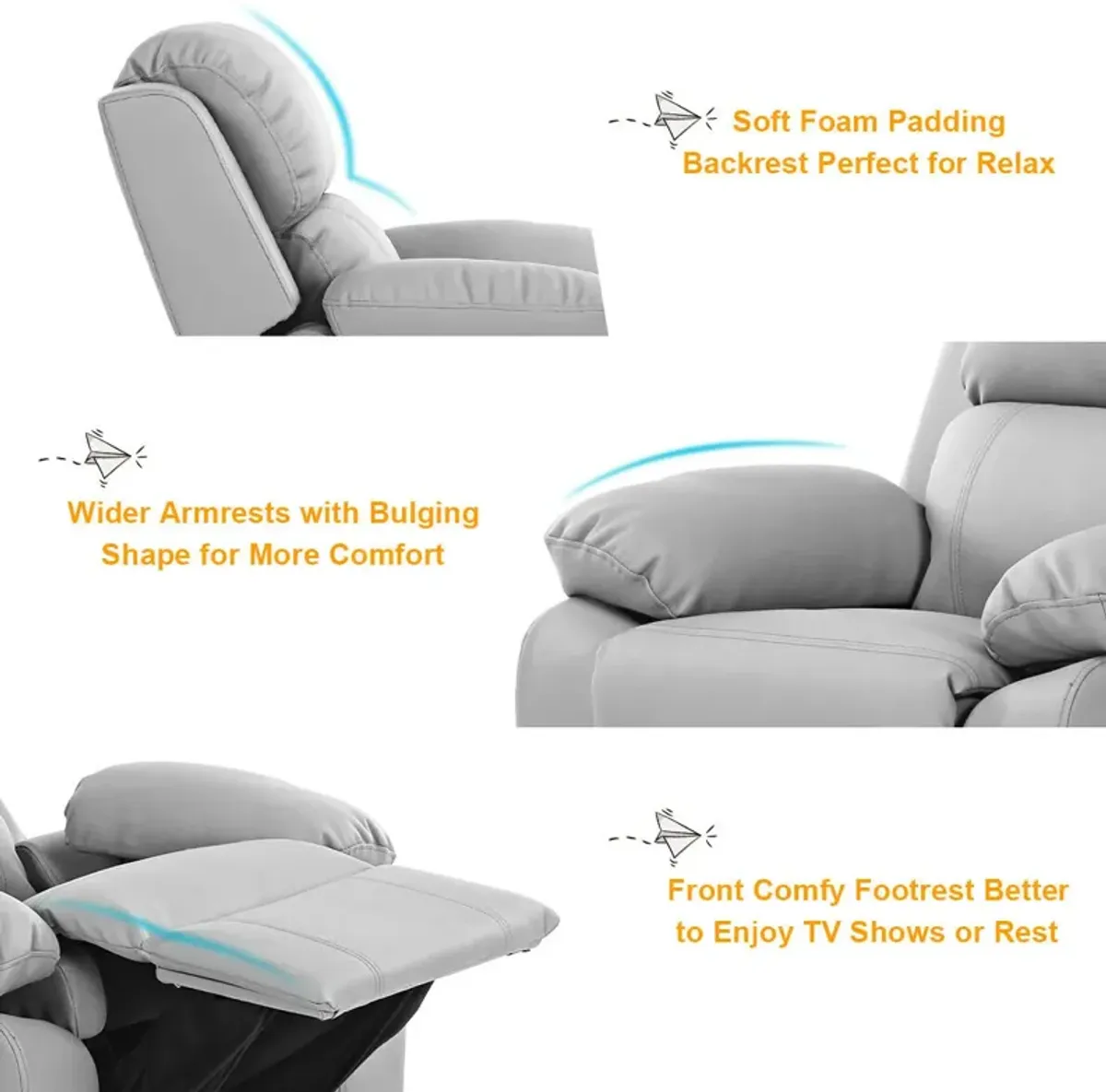 Kids Deluxe Headrest  Recliner Sofa Chair with Storage Arms