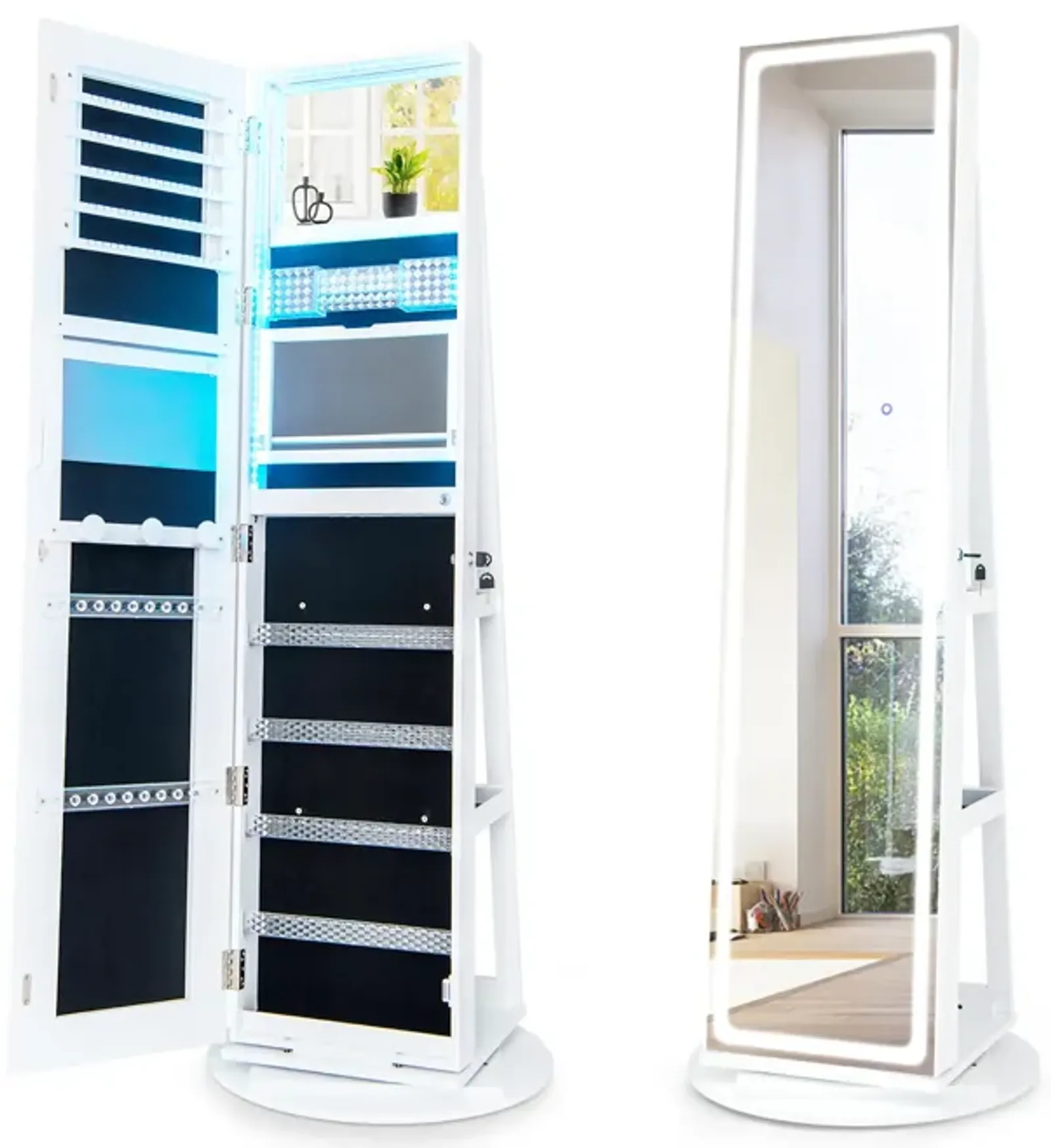 Standing Jewelry Cabinet with Adjustable LED Lights